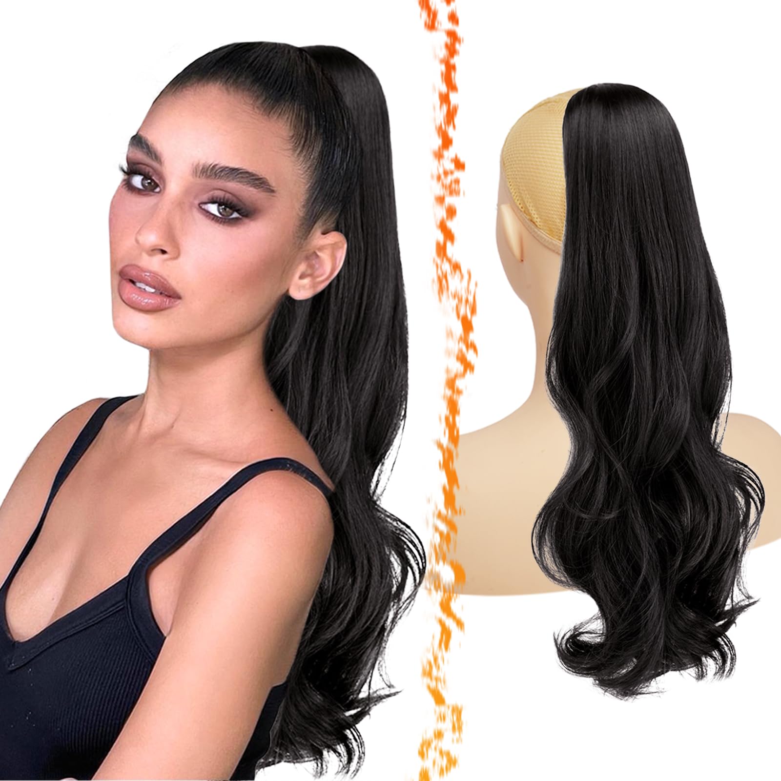 BARSDAR Black Brown Wavy Drawstring Ponytail Extension