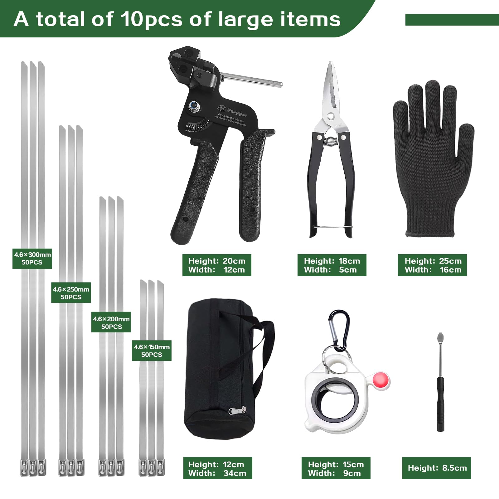 Metall-Kabelbinder-Set, enthält 200 robuste Edelstahl-Kabelbinder für den Außenbereich, geeignet für Maschendrahtzaun-Komponenten, Drahtgitterrollen, Auspuffrohrwicklungen, Geflügelzäune, Bootsbau usw