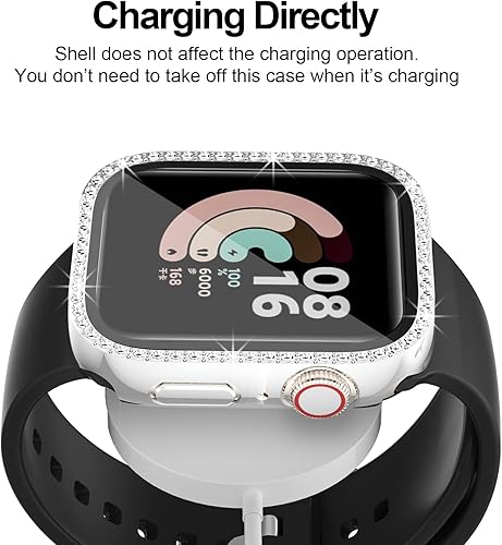 Miniatura 6 de Haojavo Paquete de 5 fundas brillantes para Apple Watch Series 9, 8, 7, 1.77 pulgadas con protector de pantalla de vidrio templado, diamantes de