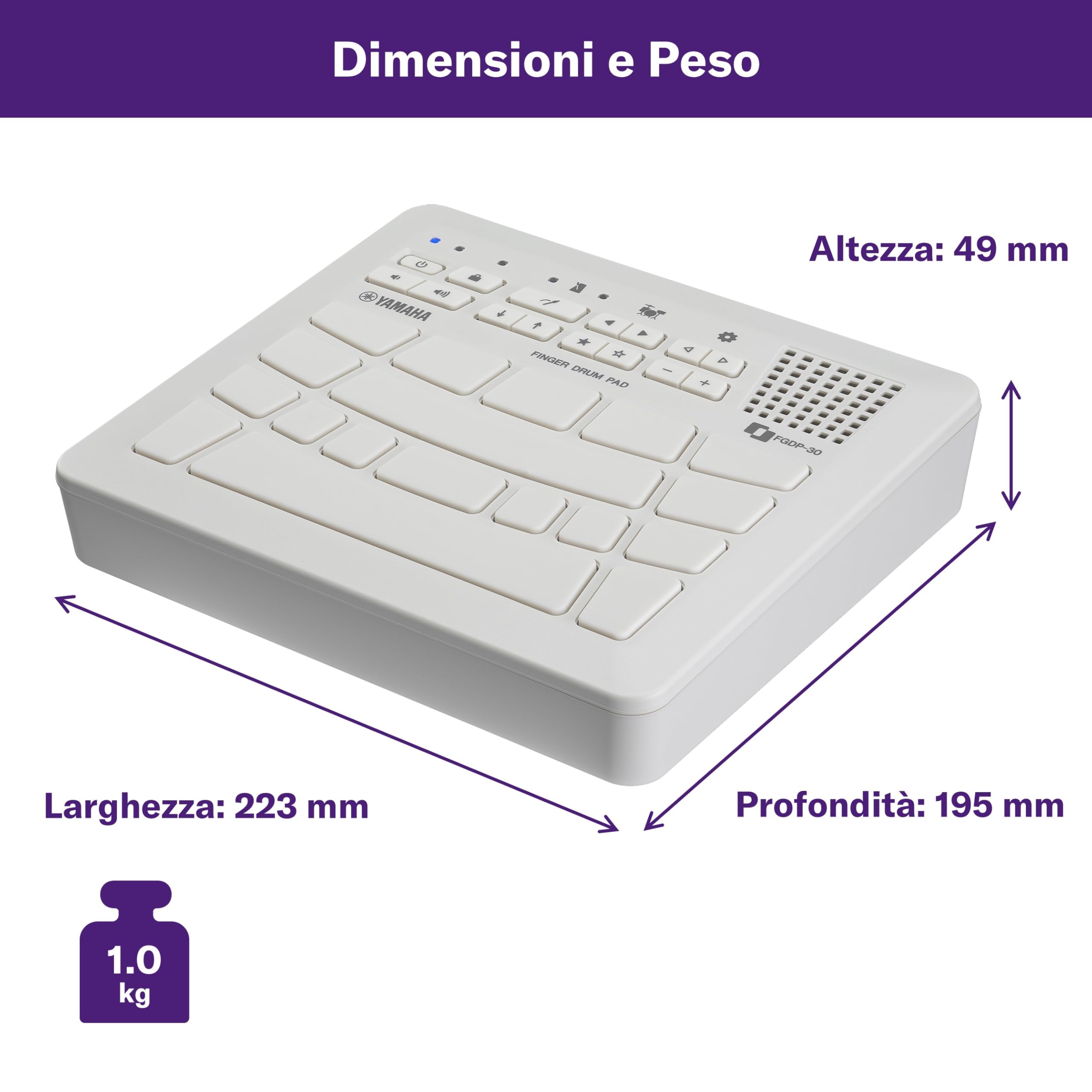 Yamaha FGDP-30 Finger Drum Pad, Ultra-Sensibili, 39 Kit, Altoparlante Integrato, USB MIDI/Audio