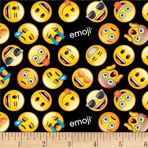 David Textiles Tela clásica de Emoji Negro/Amarillo por yarda