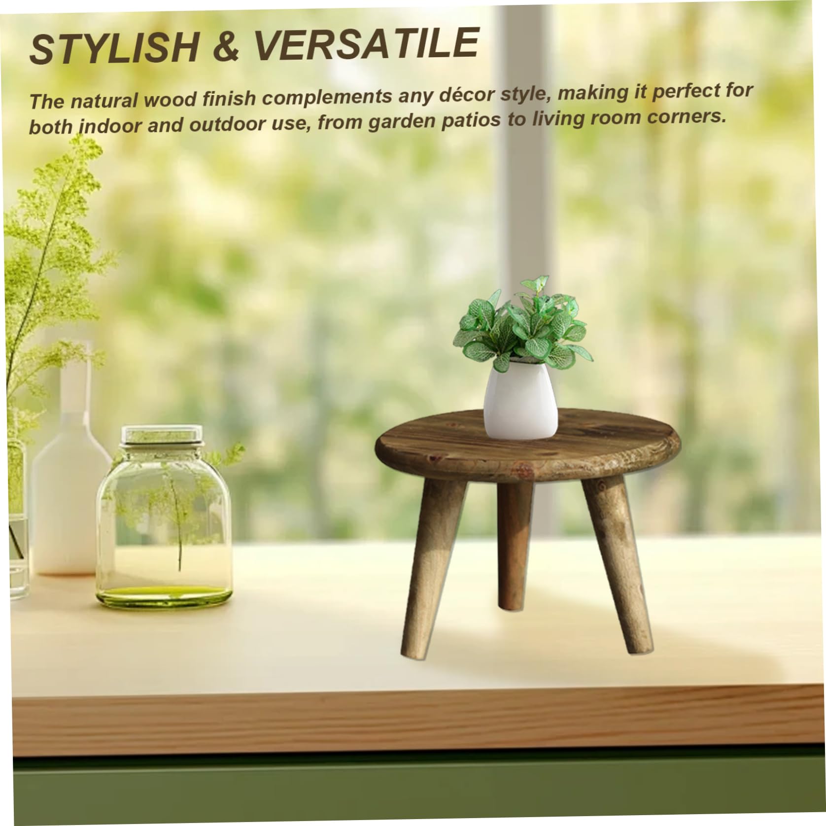Tabouret de plante, support de plante en bois rond 9 pouces, tabouret en bois décoratif pour pots à fleurs, intérieur, extérieur, jardin, patio, pour plantes