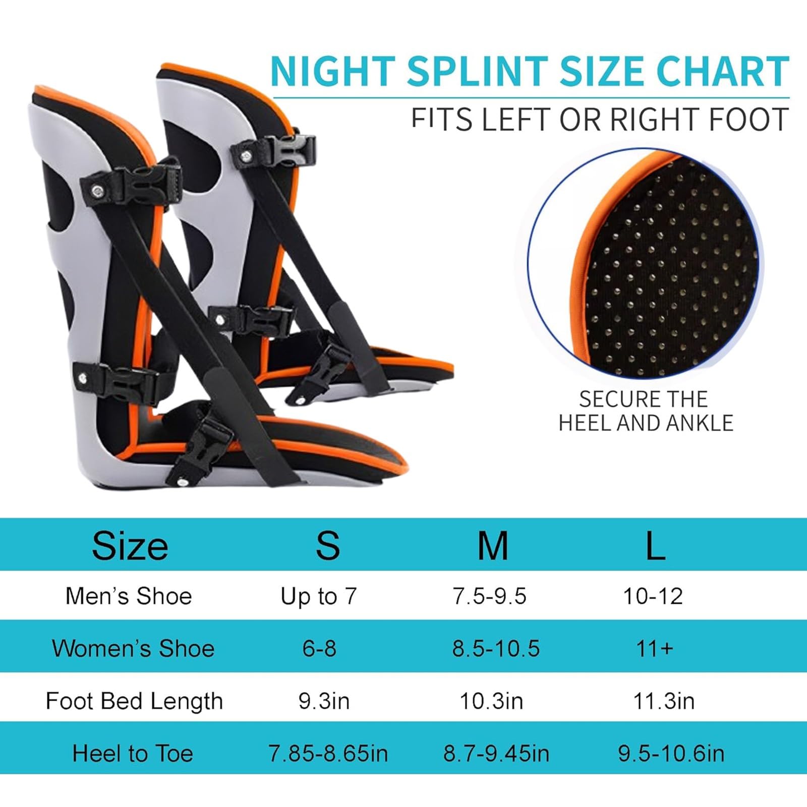 Férula nocturna posterior con pedal fijo, acolchada, plantar, inmovilizador de 90 grados, ajustable, for espolón calcáneo y alivio del pie, estiramiento, bota for tendón de Aquiles for hombres