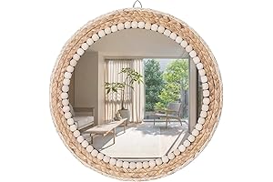 20” Large Nature Rattan Boho Innovative Art Decoration Round Mirror