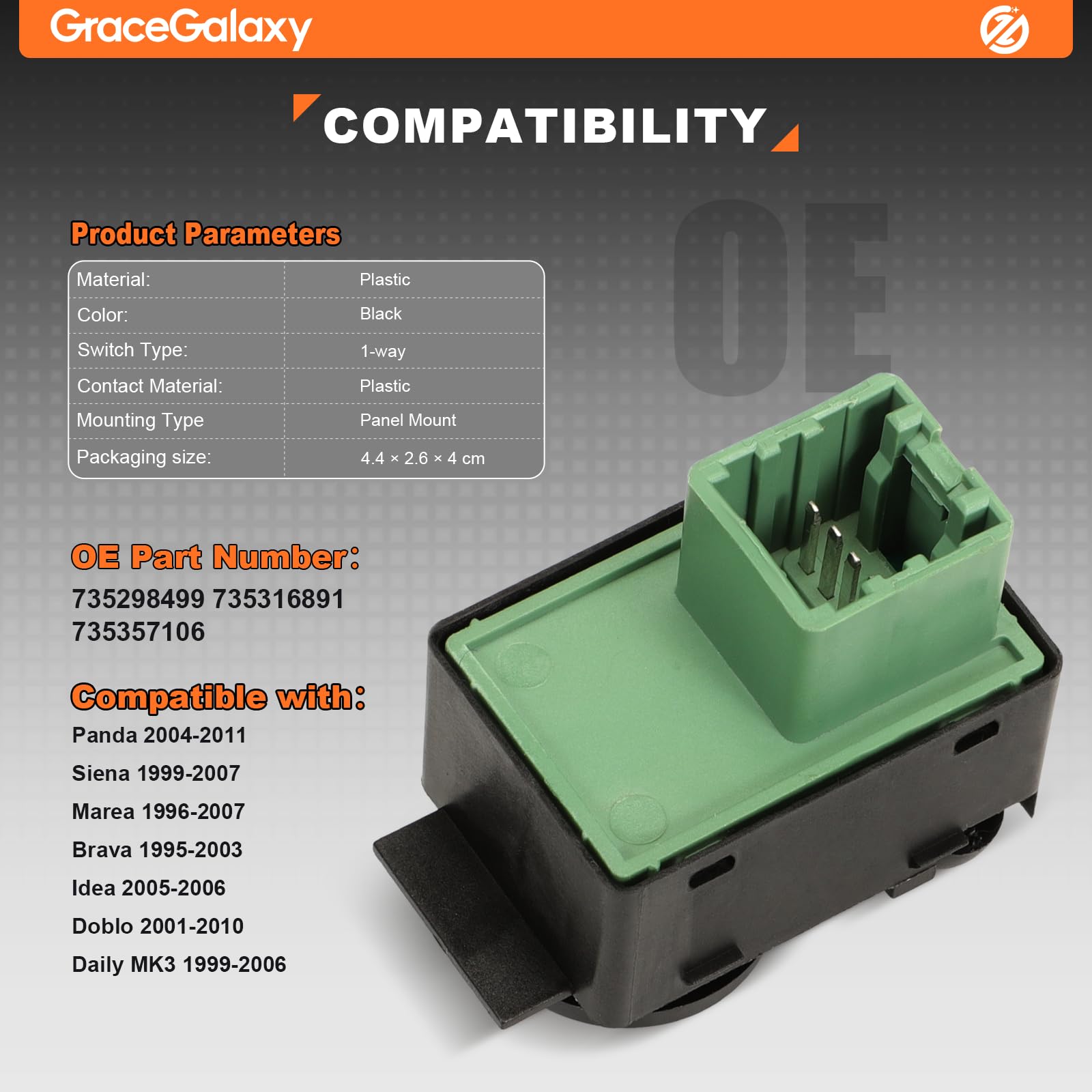 GraceGalaxy Interruttore di Controllo Specchietto Laterale per Panda 2004-2011, Siena 1999-2007, Marea, Brava, Idea, Doblo, Daily MK3 735298499, 735316891, 735357106
