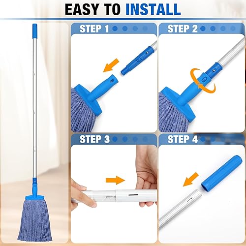 Miniatura 7 de Trapeador industrial comercial resistente para limpieza de suelos, trapeador húmedo Beyoco String con mango largo, mopa de algodón para el hogar,