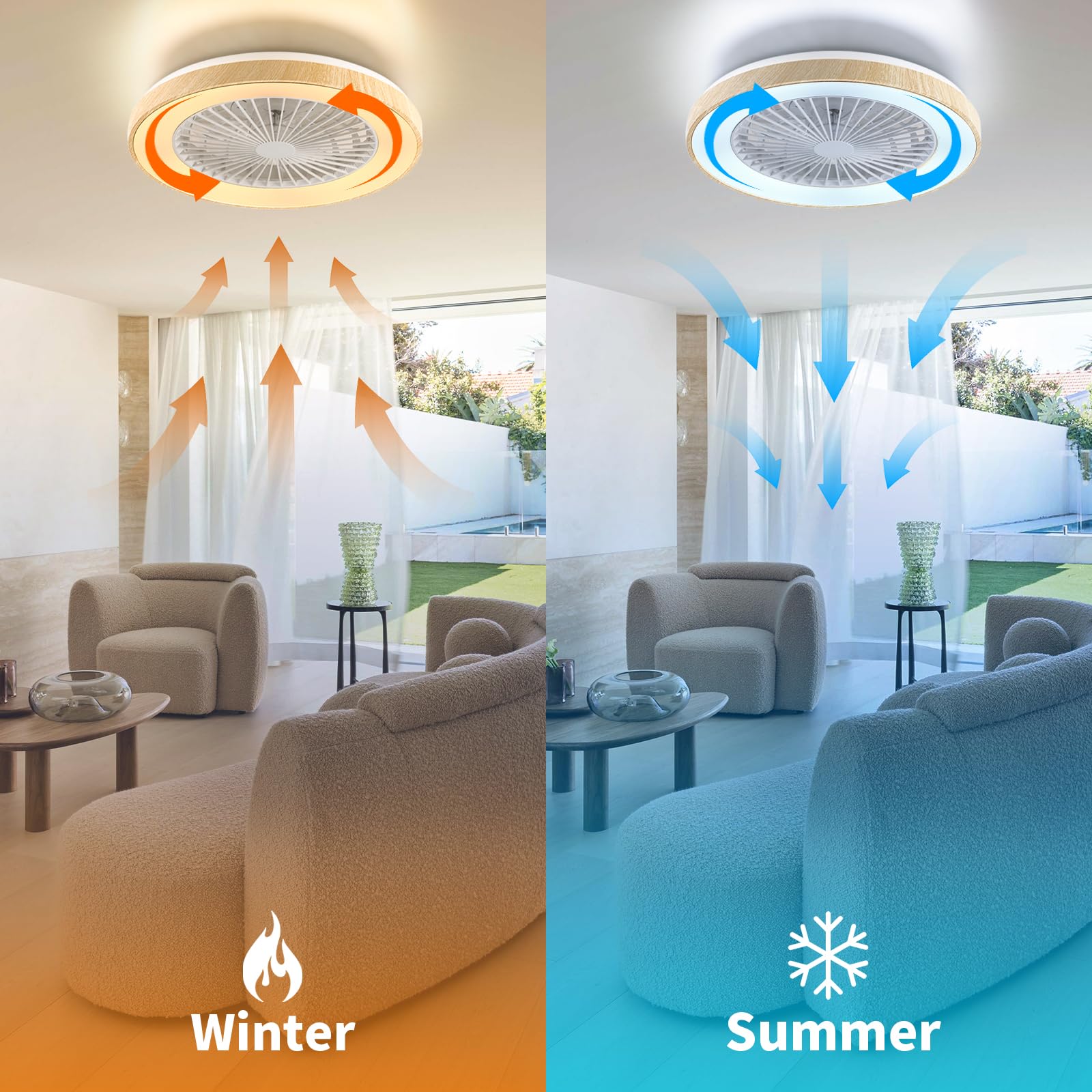 Deckenventilator mit Beleuchtung für Schlafzimmer, Ø48cm, Leise DC Motor 20W, Fernbedienung, 6-Gang, Moderne LED 40W Deckenleuchte mit Ventilator, RGB, Dimmbar, 3000K-6000K, Sommer Winterbetrieb