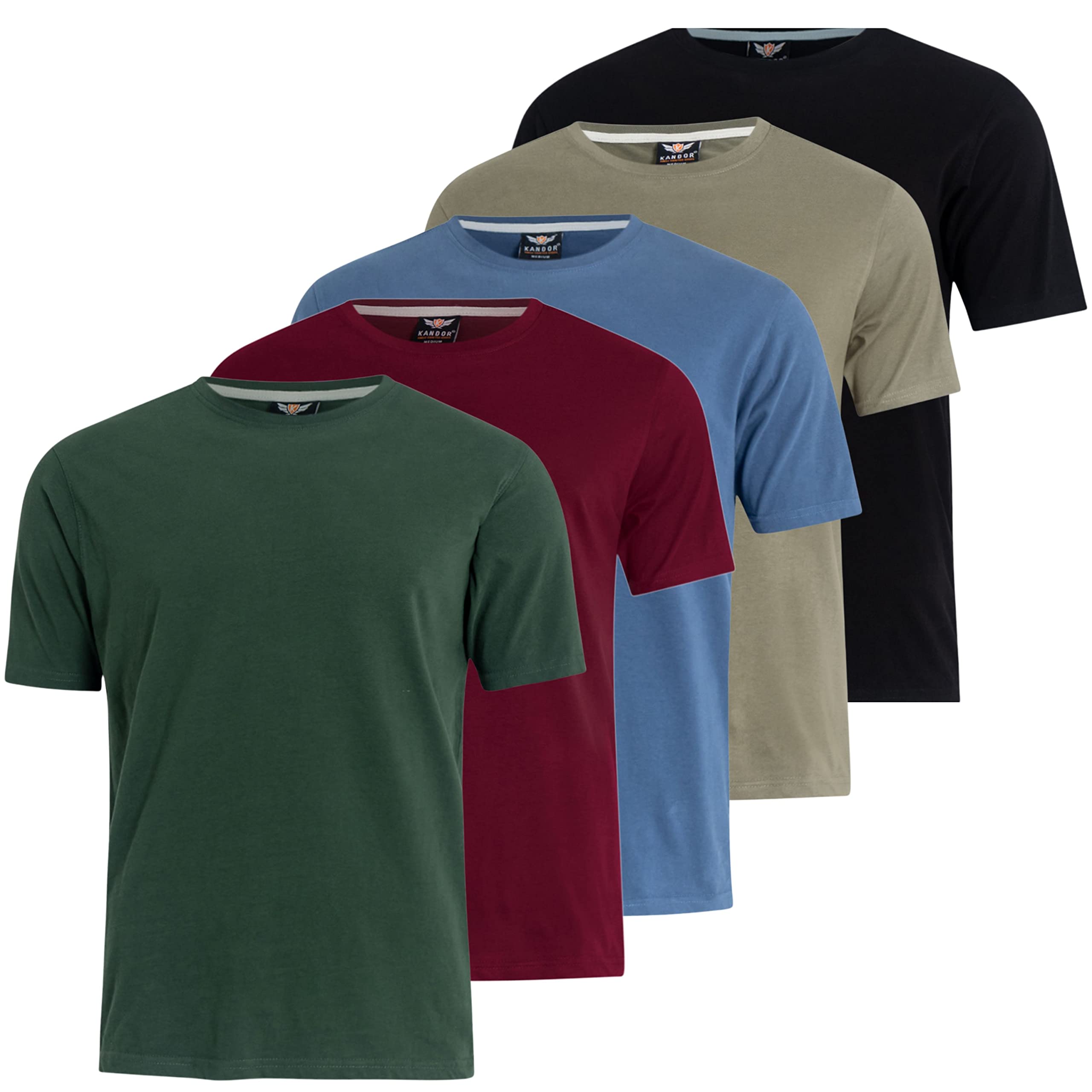 Kandor – Paquetes de 5 camisetas para hombre, ropa del Reino Unido, cuello redondo, color liso, 100 % algodón, camisetas de calidad para el trabajo o gimnasio, camisetas clásicas informales