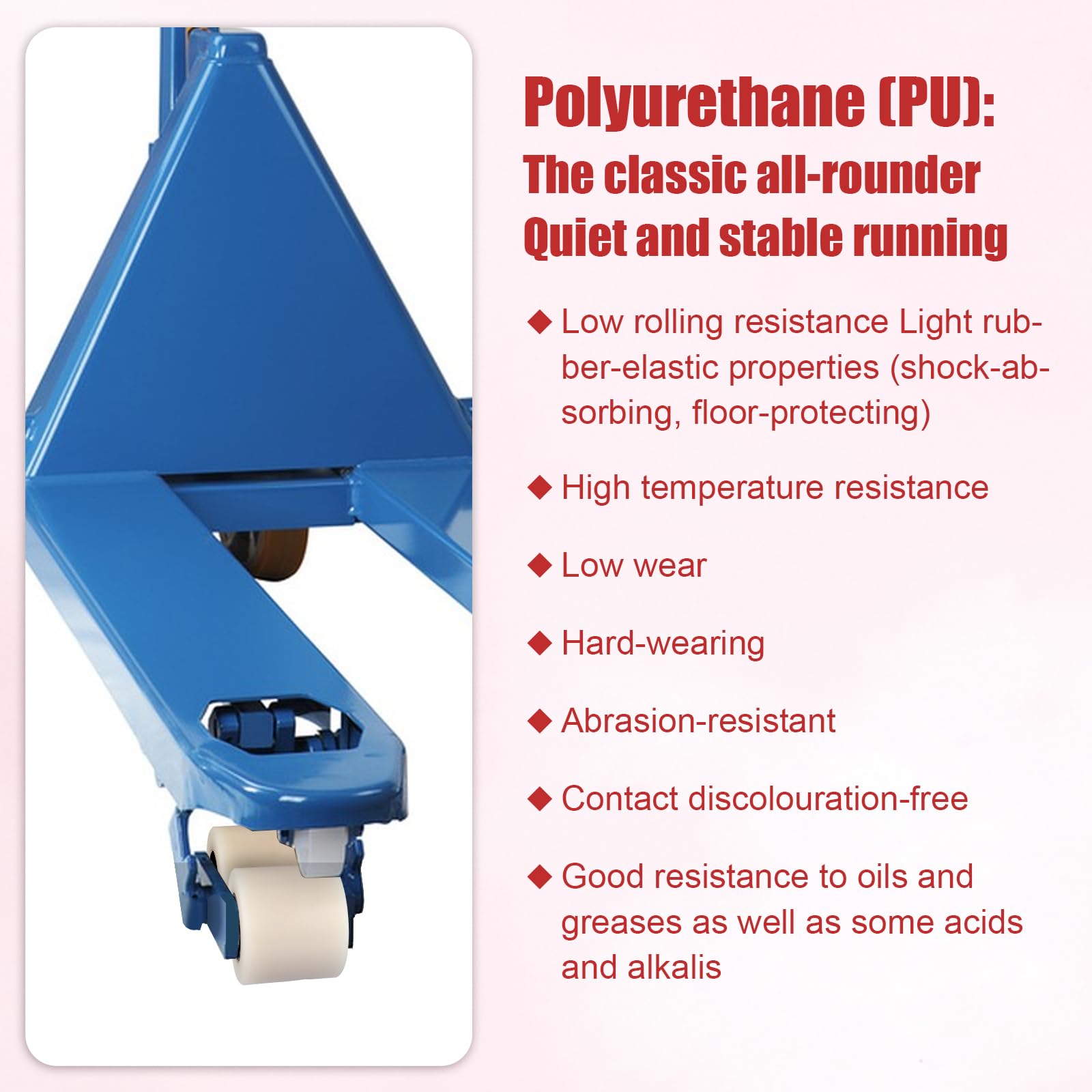 DAJAVE Lot de 4 roulettes de transpalette polyamide nylon 80 x 70 mm roue de transpalette en polyuréthane, avec roulement à billes pour transpalette, roulettes de rechange, charge maximale 1000 kg