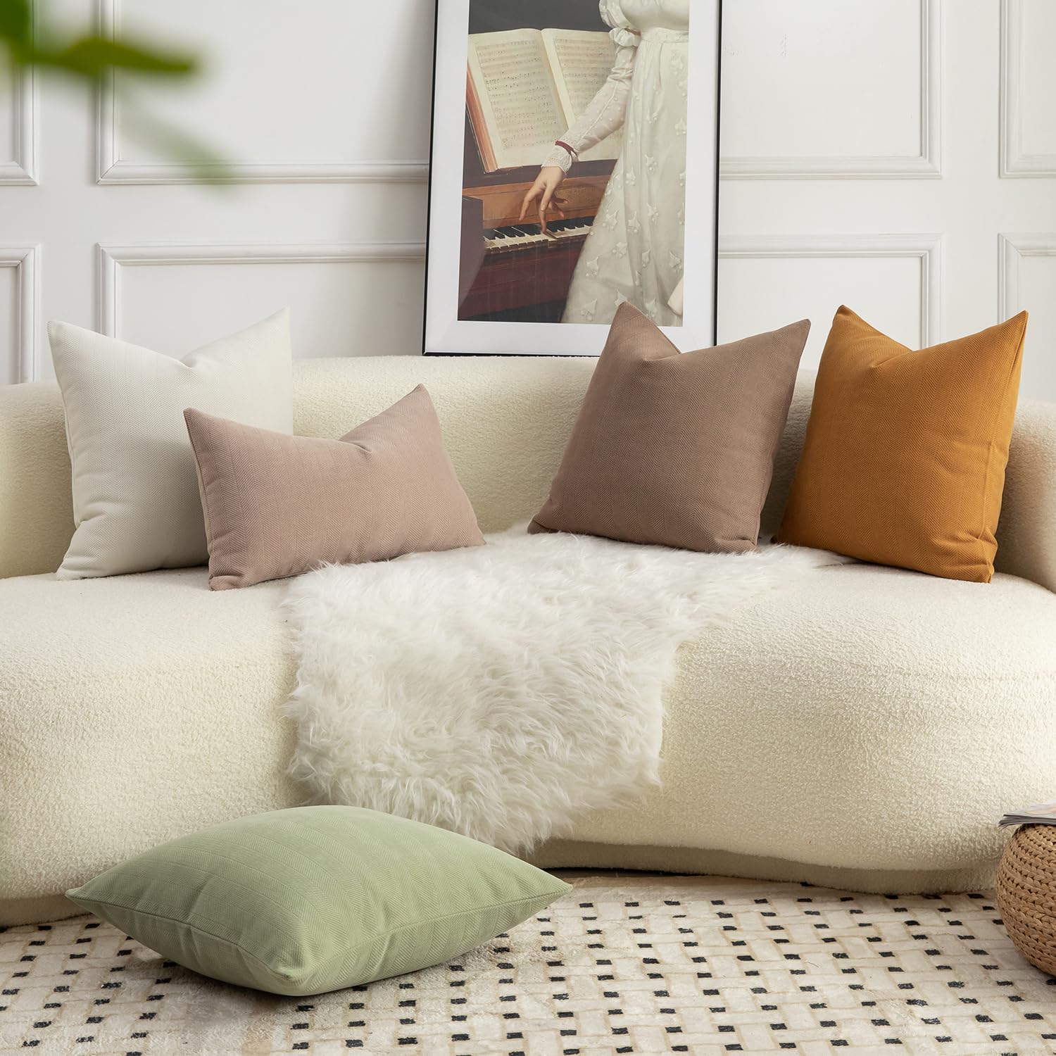 Mandioo Pack of 2 Chenille Cushion Covers Soft Comfortable Durable Throw Pillow Cases for Home Decor Sofa Couch Living Room Bedroom 24 x 24 Inch 60x60 cm Camel - Image 4