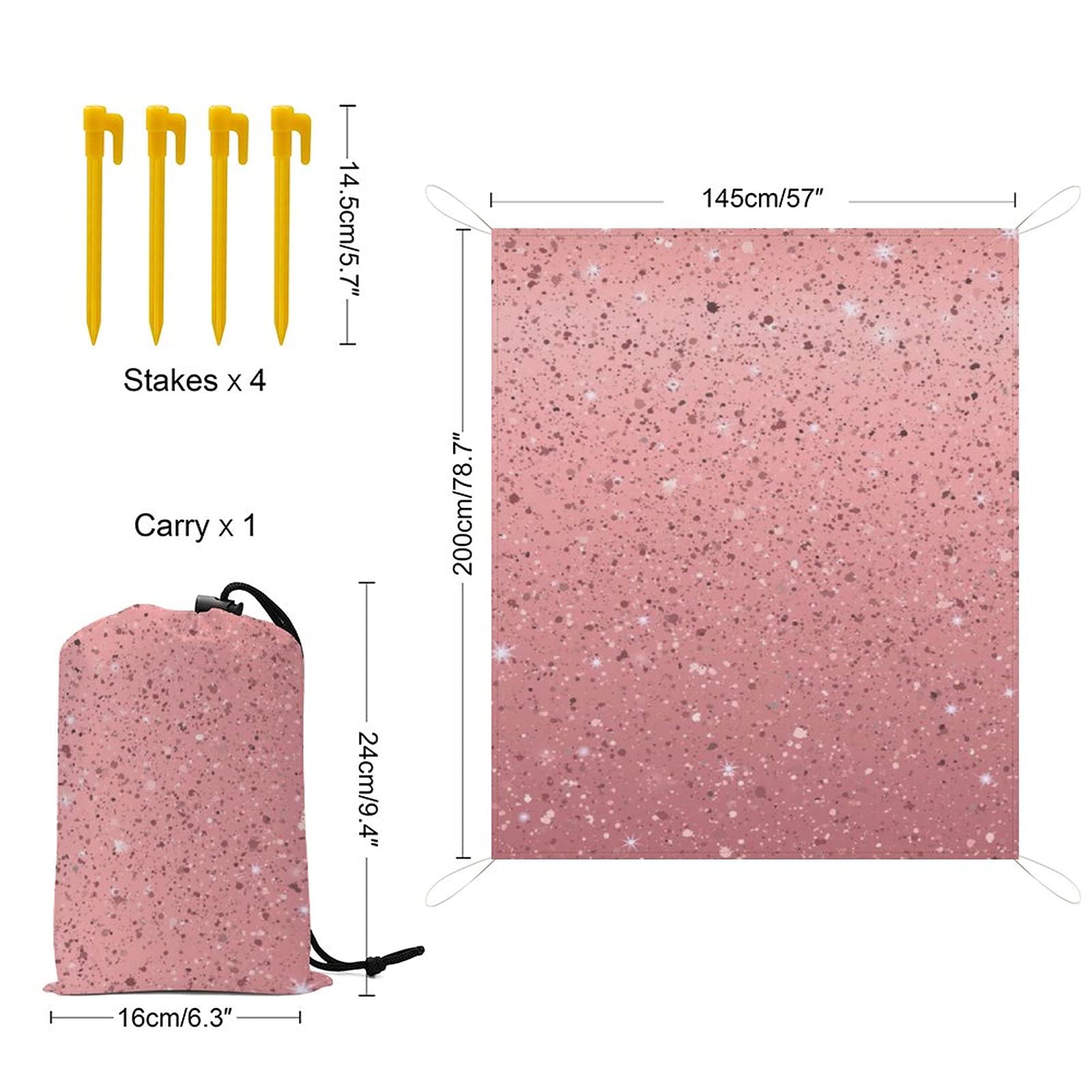 Vamabore Rose Gold Giltter Large Outdoor Picnic Blanket Waterproof Foldable Picnic Mat Beach Blanket 79 inch×57 inch, White