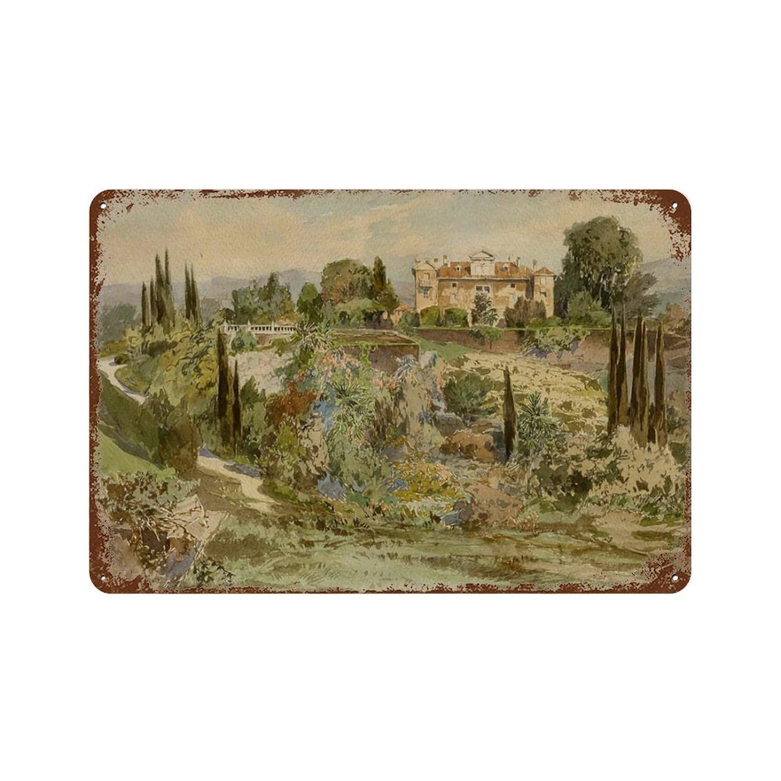 xiaoxiaoshen Vintage Country Landscape Watercolor Painting Wall Decor Art Metal Tin Poster Modern Home Decor Art Home Bar Shop Decorations Vintage Sign 20x30cm