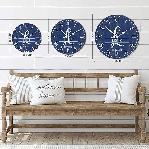 Miniatura 8 de Reloj de pared de madera de 15 pulgadas, nombre de la familia personalizado con manos de metal, reloj de pared fácil de leer, reloj de pared moderno
