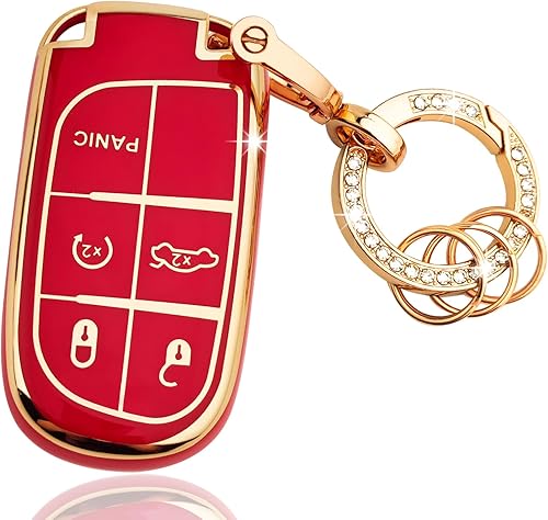 Miniatura 7 de OLLEN Funda para llavero de TPU con anillo brillante, apta para Jeep Grand Cherokee Renegade Compass Chrysler Dodge RAM Durango Challenger Journey