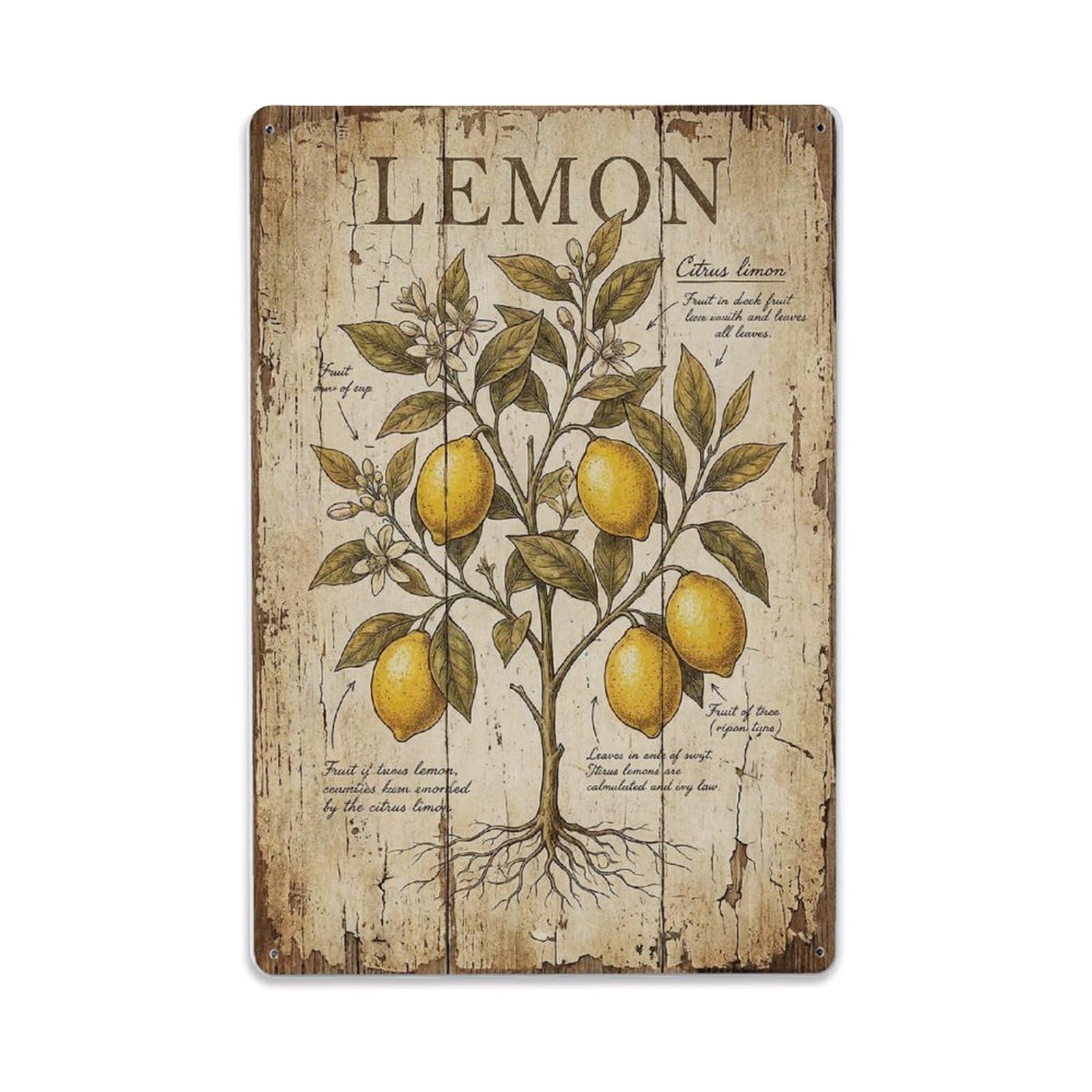 Fqnyr Style Lemon Citrus Fruit 1 Metal Tin Sign Plaque Wall Decor For Cafe, Club Bar, Office, Home Garden Metal Poster 8X12inch