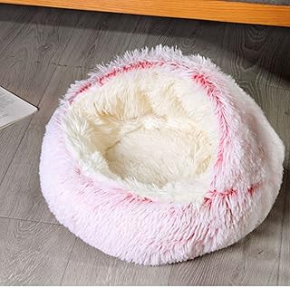 Dog bed, cat bed,Cat Bed Round Plush Fluffy Hooded Cat Bed Cave, Soothing Pet Beds Doughnut Calm Anti-nxiety Dog Bed - Waterproof Bottom Washable,Suitable for small dogs and cats ( Color : Pink , Size