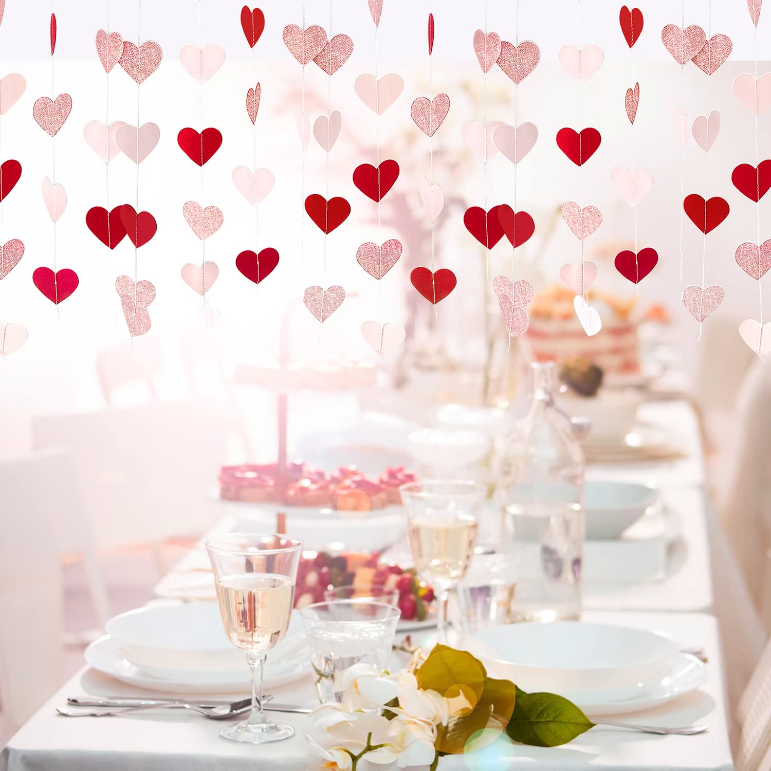 Guirlande En Papier à Suspendre En Forme De Cœur Blanc Et Doré - 15.7 M - Pour Anniversaire, Enterrement De Vie De Jeune Fille, Fiançailles, Mariage