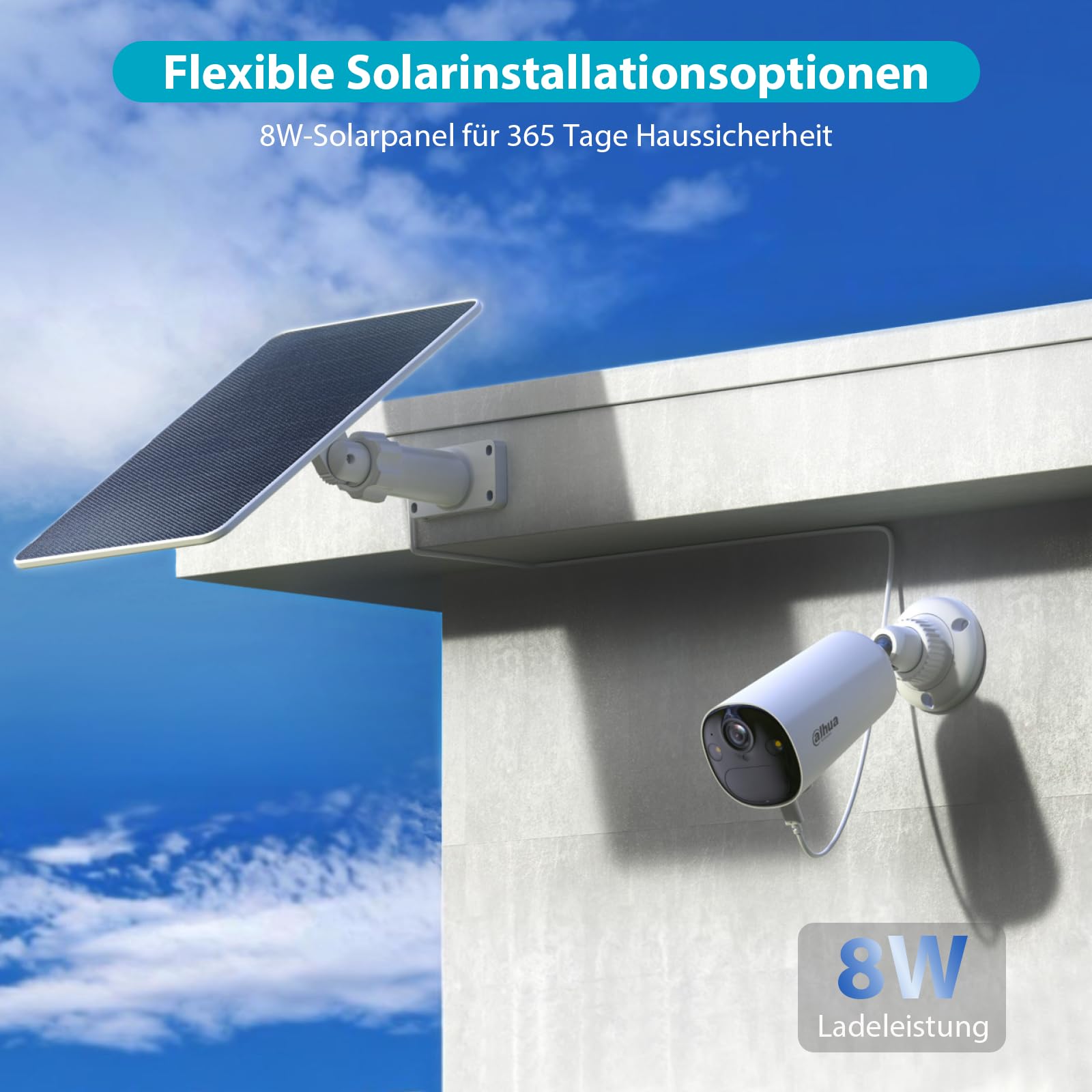 Dahua BF8C Überwachungskamera Aussen Solar 8MP mit 4K Ultra HD & 122° Blickfeld - Solar Kamera, WLAN Kamera Outdoor mit KI-Erkennung, Farbnachtsicht, IP66, Zwei-Wege-Audio, Schwarz