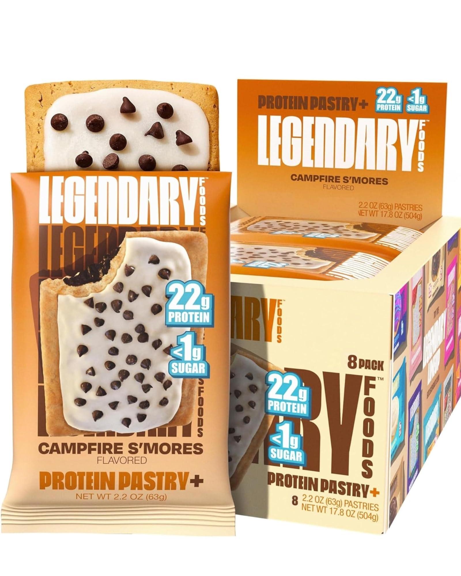 22g Protein Pastry 0g Added Sugar, Low Carb, Gluten Conscious, Keto Snack, Ideal for Glucose Management, Includes Whey Protein Isolate, 8 Pack Campfire S'mores