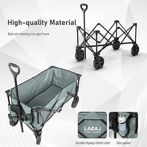 Miniatura 6 de Carro plegable plegable, carro plegable resistente, carrito portátil con ruedas estrechas todo terreno para jardín al aire libre, picnic, playa,