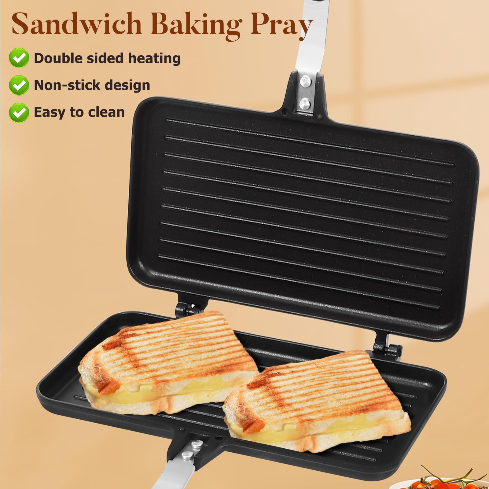 Sartén para Sándwich de Doble Cara Antiadherente Negra de Aluminio