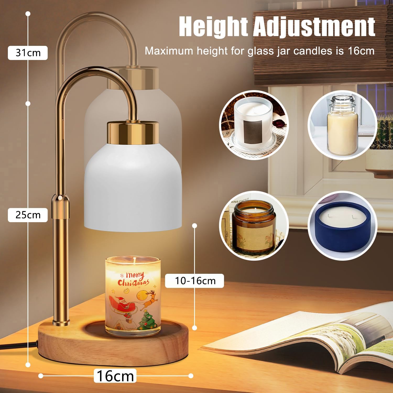 Loowoko Lampada Scalda Candela Lampada Aroma Diffusore Elettrica con Timer e Dimmer Scaldacandela Vintage con 2 Lampadine