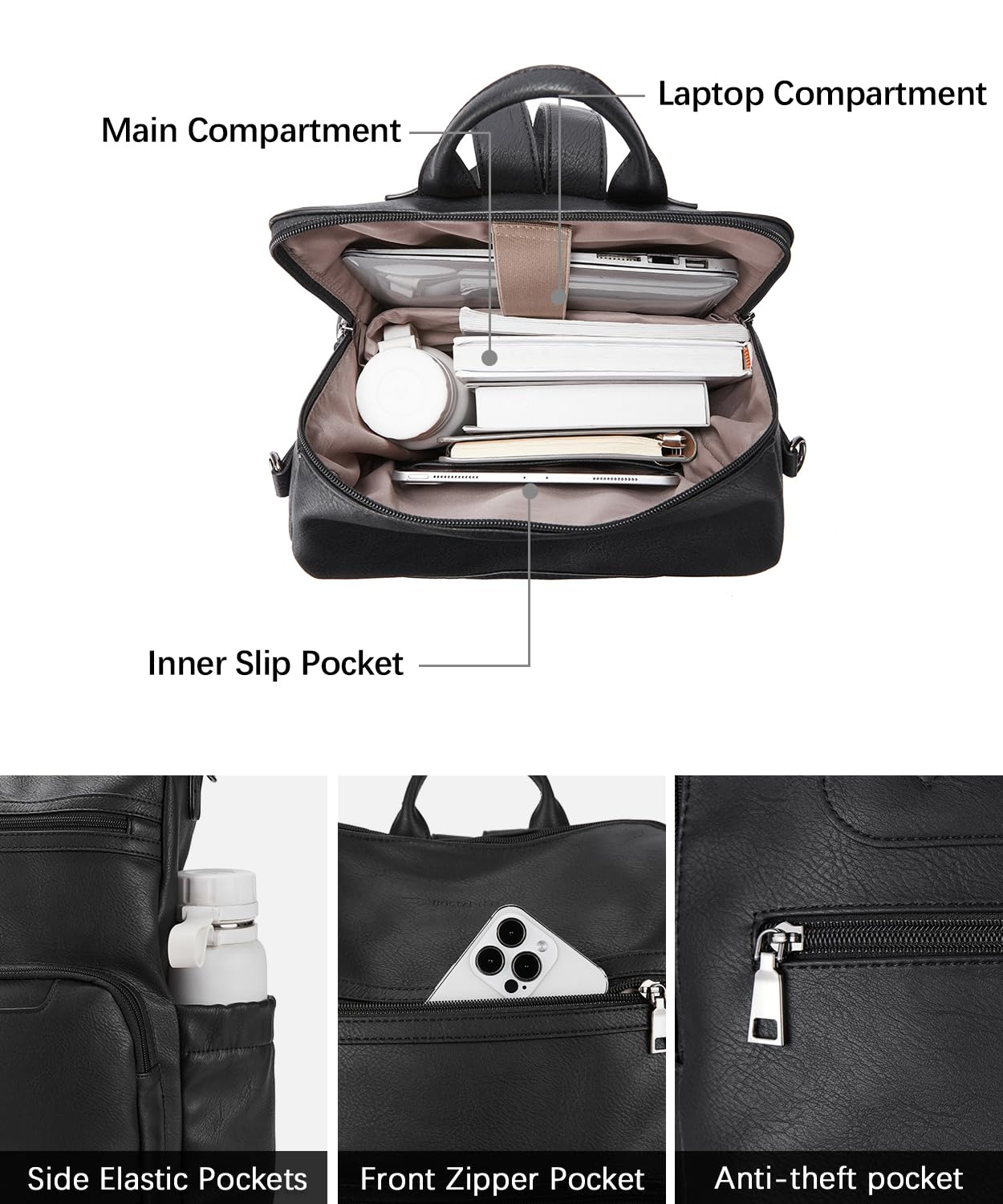 BOSTANTEN Mochila de piel para mujer, 2 piezas, mochila para mujer, diseño de moda, mochila de viaje, mochila de mano, mochila con bolso de muñeca