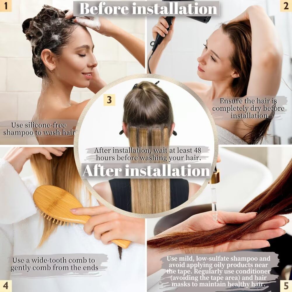 YDDM Tape Extensions Echthaar Goldbraun Balayage 40pcs 60cm 100g Kastanienbraun bis Hellbraun mit Hellblond Remy Invisible Tape in Extensions Echthaar Ombre Tapes Ins Haarverlängerung(24Zoll,2/6/18K#)