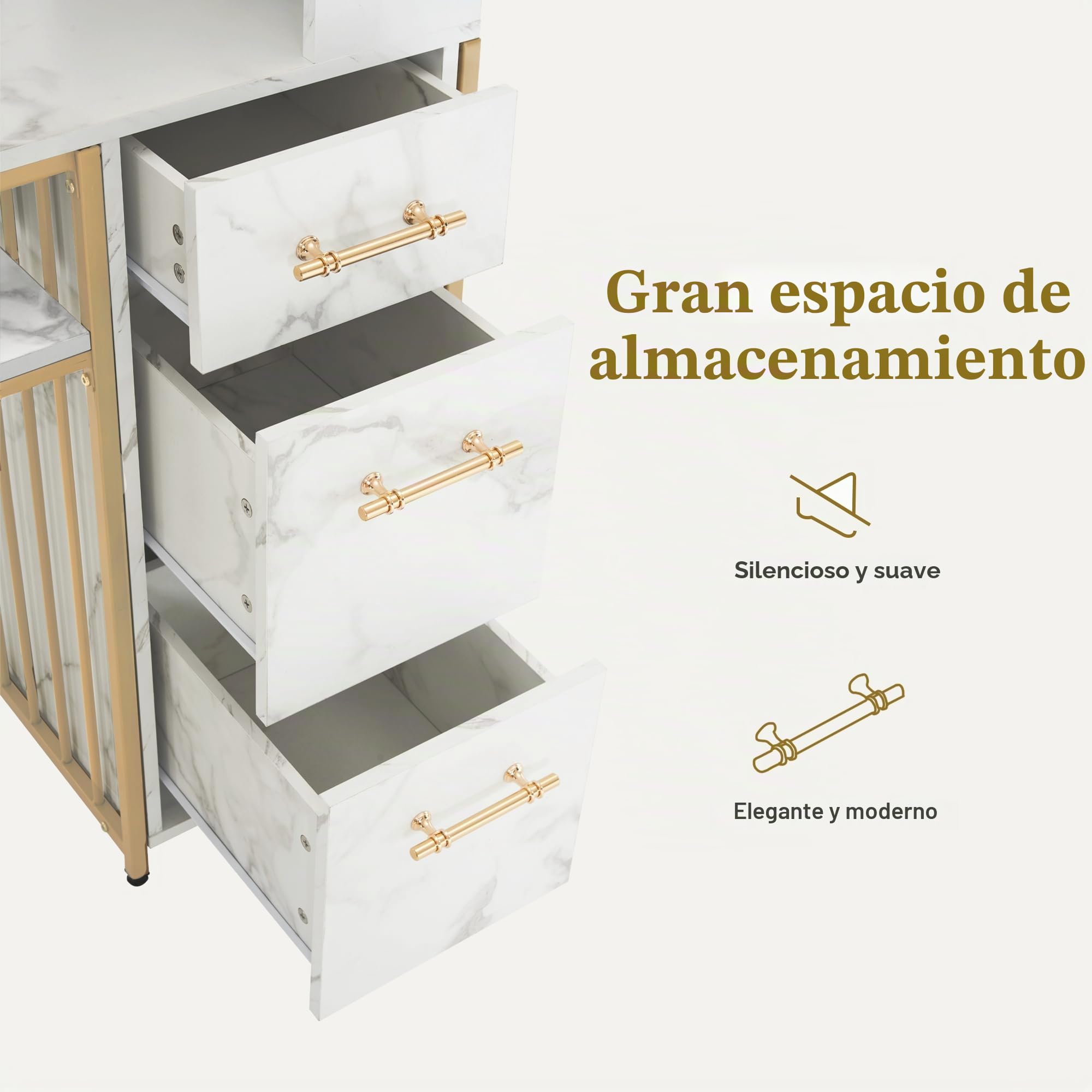 M MCombo Escritorio con 3 cajones, Mesa de Clavos de Madera, Marco de Metal, tocador sin Espejo, Escritorio de Ordenador con Estante para salón, 43x108x125cm, 2420