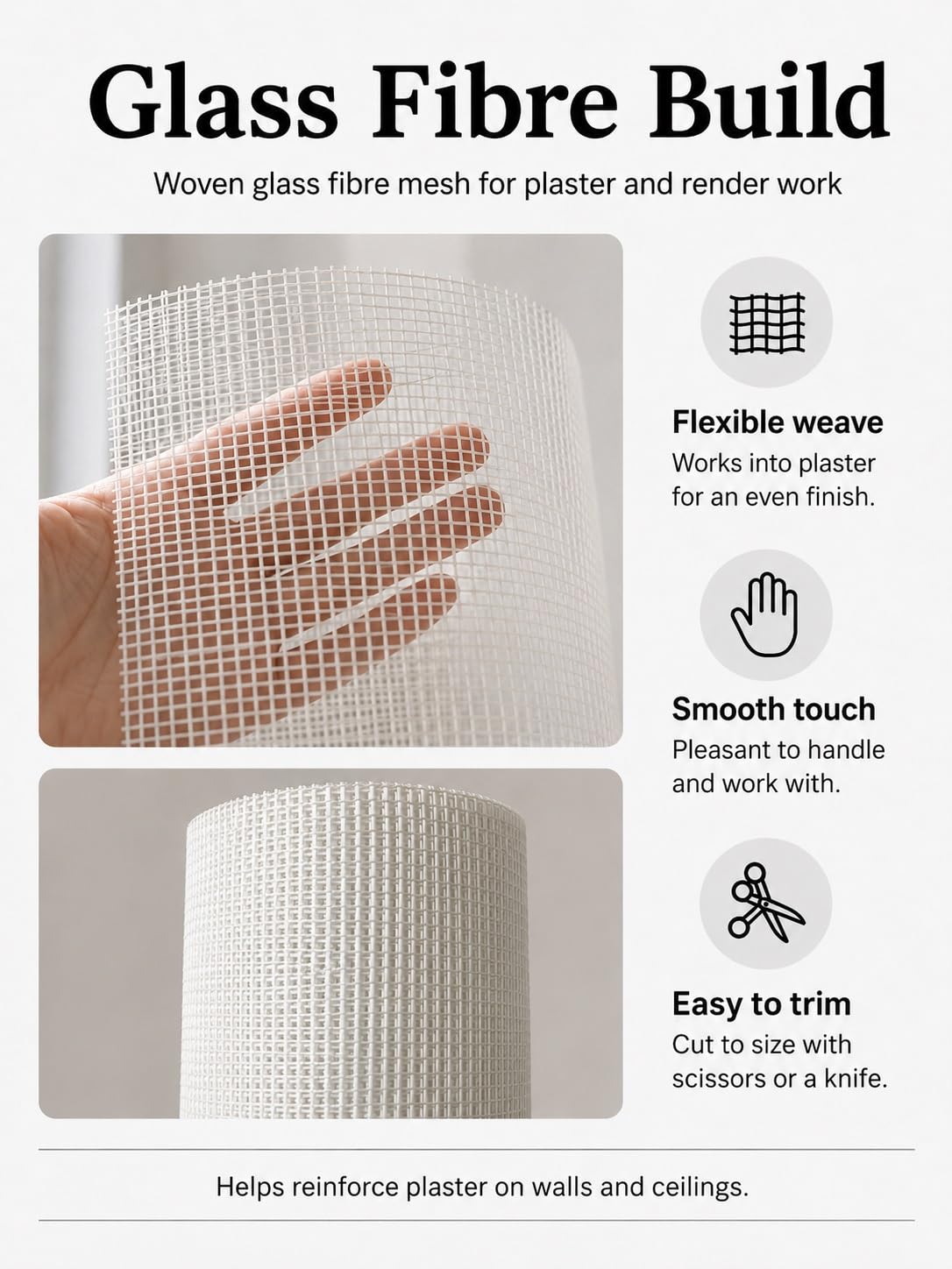 Rollo de malla de fibra de vidrio para enlucido, red de refuerzo de pared, tela de malla para reparación de grietas, techo, paneles de yeso y trabajos de construcción, resistente a los alcalinos, alta
