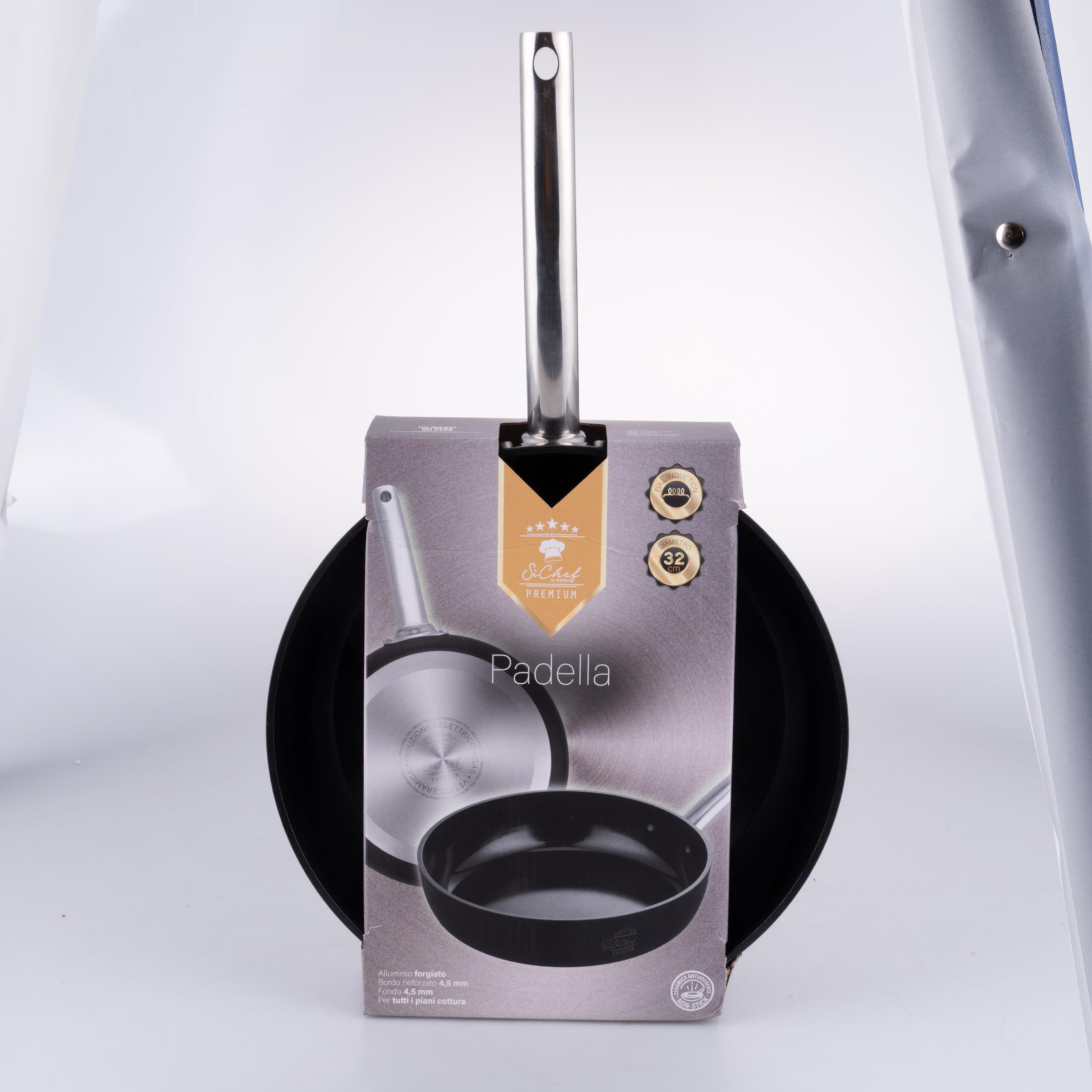 Padella 32 cm in alluminio forgiato, rivestimento antiaderente in ceramica, fondo full induction, SìChef Premium