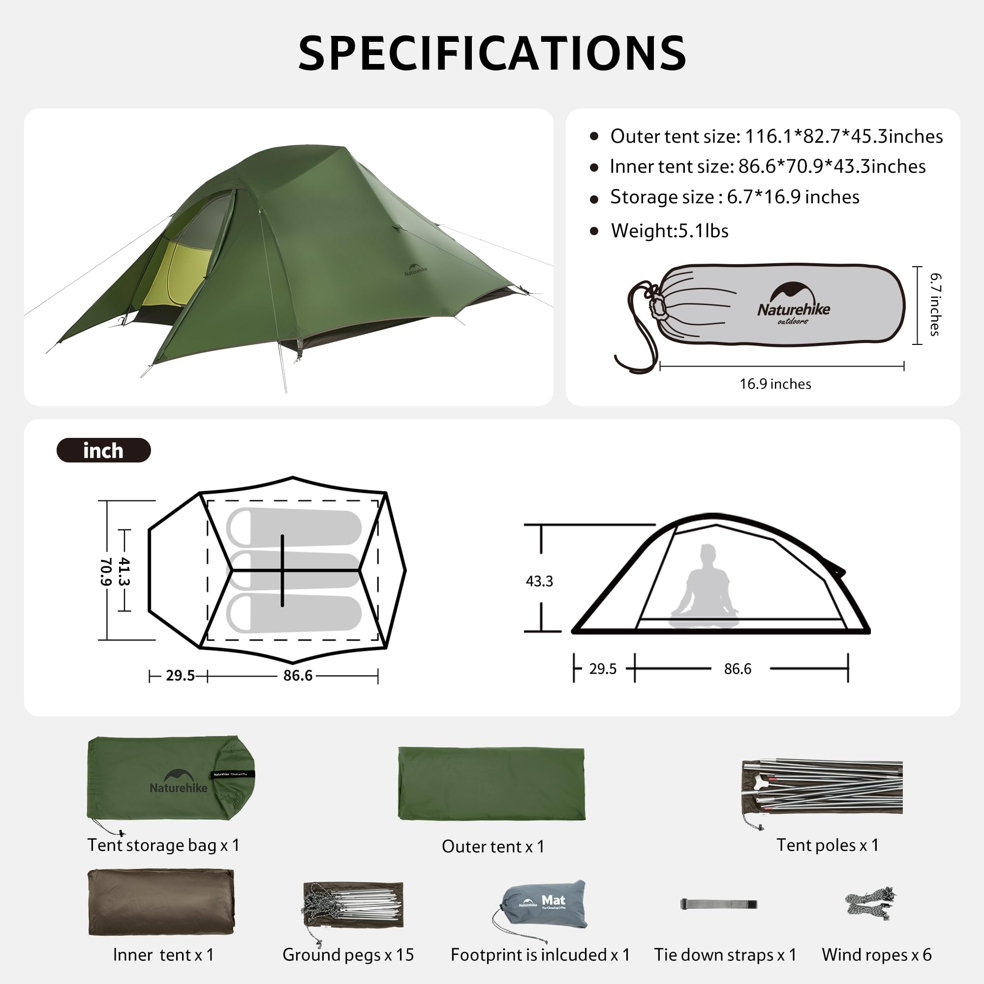 Naturehike Nuovo Cloud-up 3 Persona Tenda Aggiornata Doppio Strato Tende da Escursioni