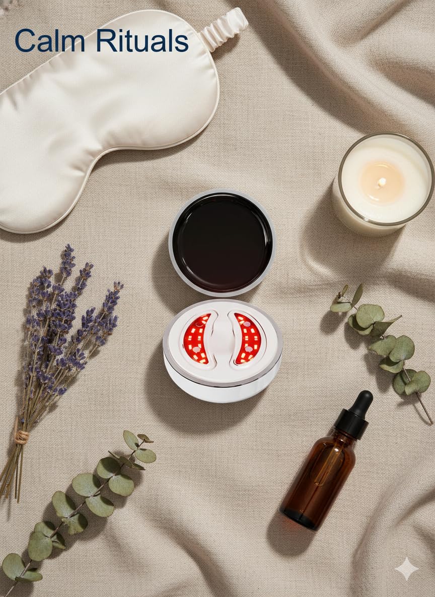 Eye massager premium, Augenmassagegerät élégant pour soin du regard, massage masque pour yeux avec chaleur et refroidissement, finition luxe pour rituel spa à domicile