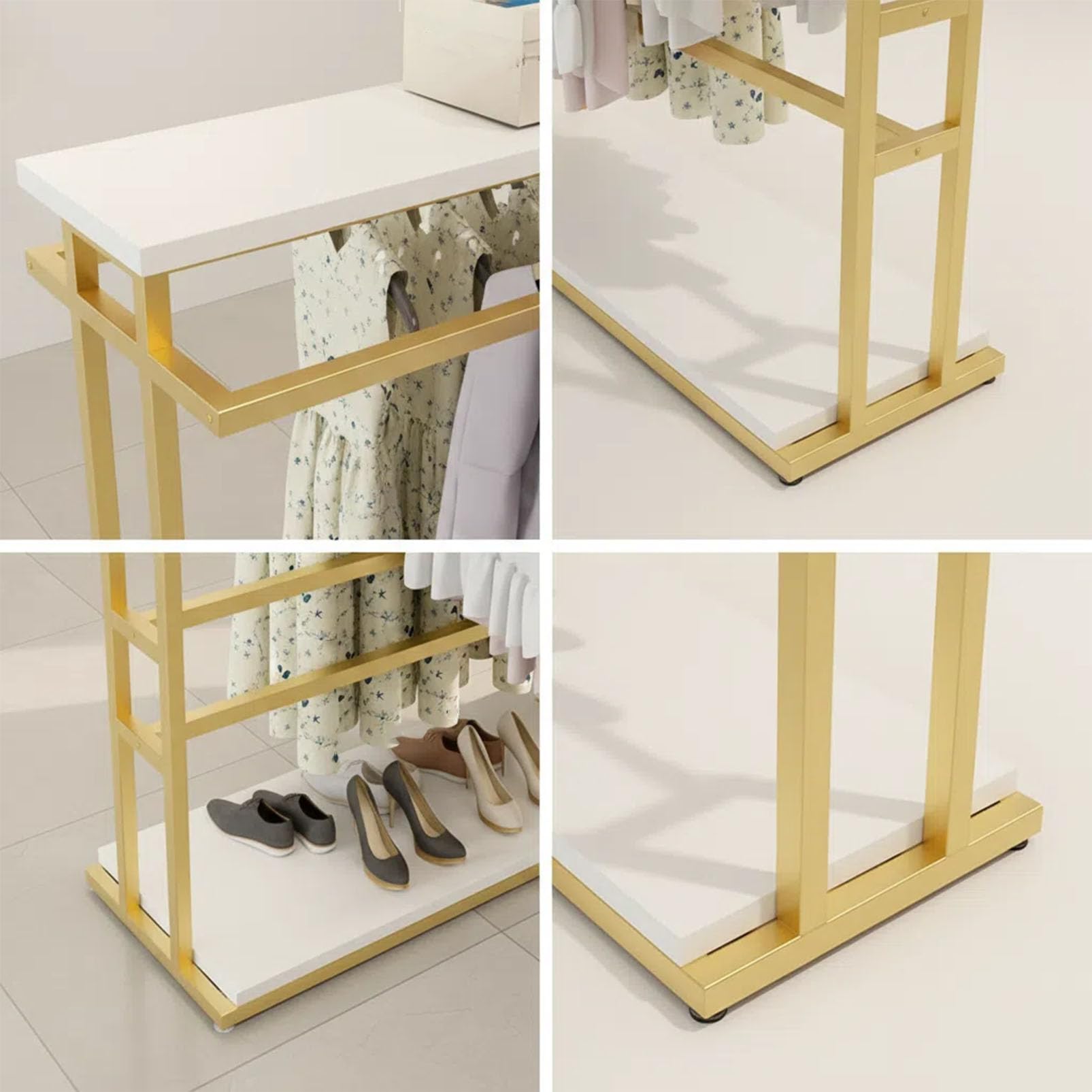 Doppelstab-Kleiderbügel, bodenstehend, moderner Metall-Kleiderständer für Einzelhandel, Aufbewahrung für Kleidung, Schuhe und Taschen, vielseitige Kleidungsregale