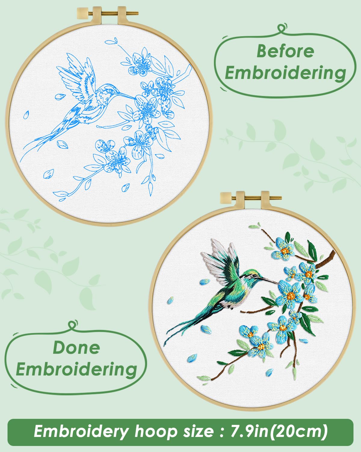 Beginner Embroidery Kit - Hummingbird Design -3