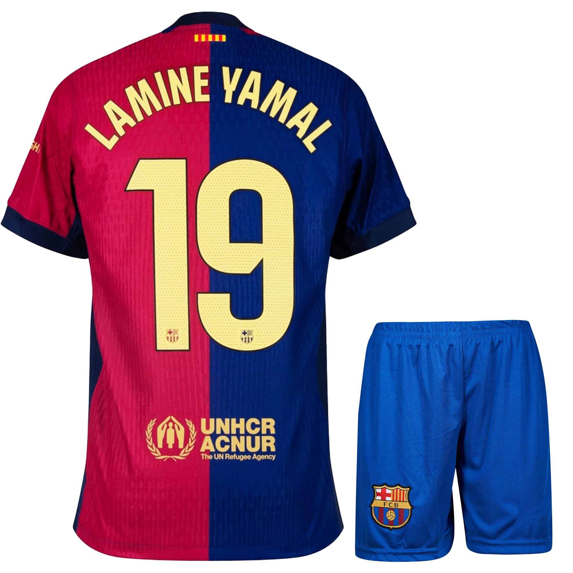 IHIMI Lamine Yamal Barcelona #19 - Camiseta de fútbol para niños, color azul 2024, nueva temporada, camiseta deportiva, camiseta de entrenamiento de fútbol, para niños, vienen con pantalones cortos de