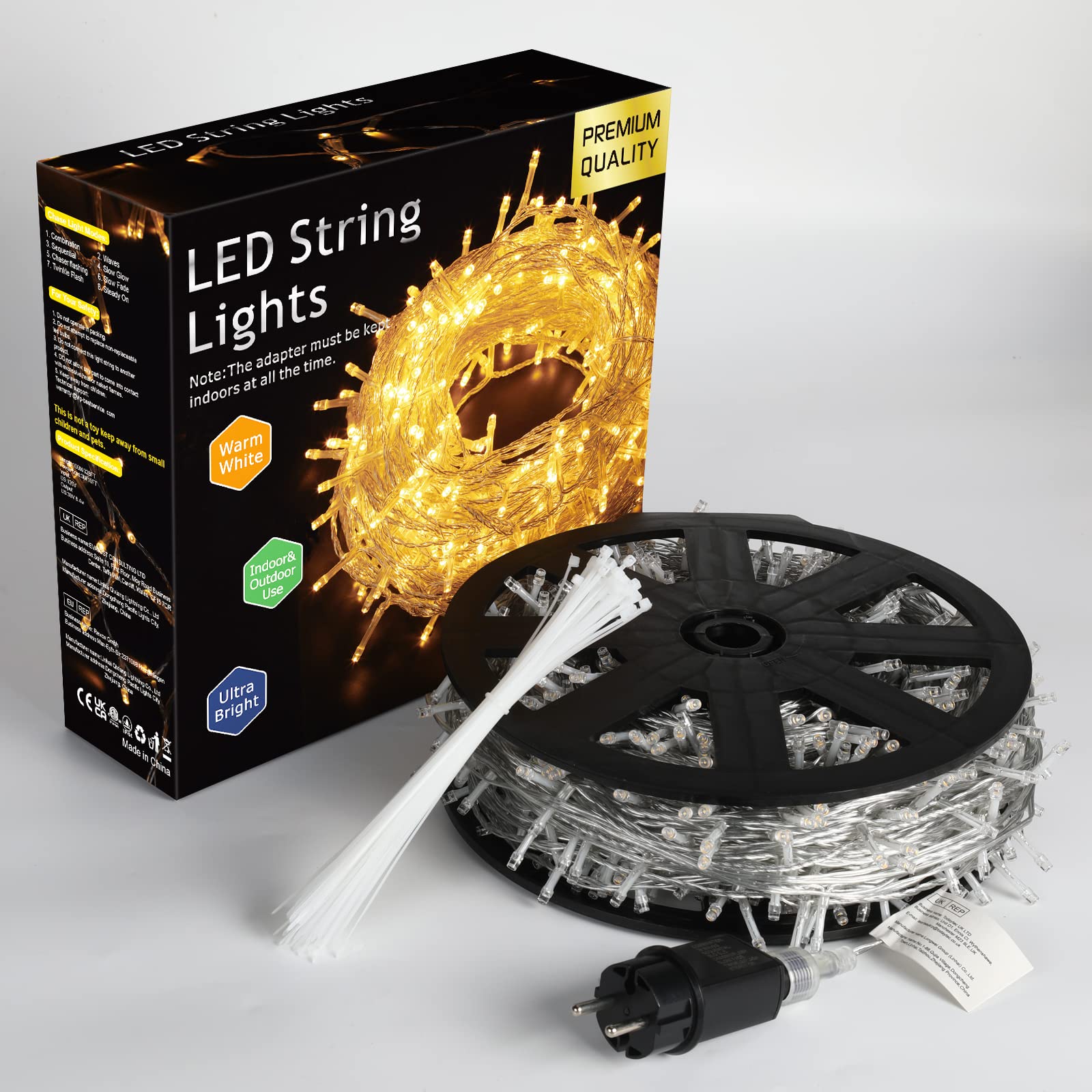 Elegear 100M 500 LED Guirnalda Luces Exterior con Enchufe, Luz de Hadas, Impermeable Guirnalda Luminosas Decoracion con 8 Modos para Nata Jardín Boda Fiesta Casa Árbol y Interior, Blanco Cálido