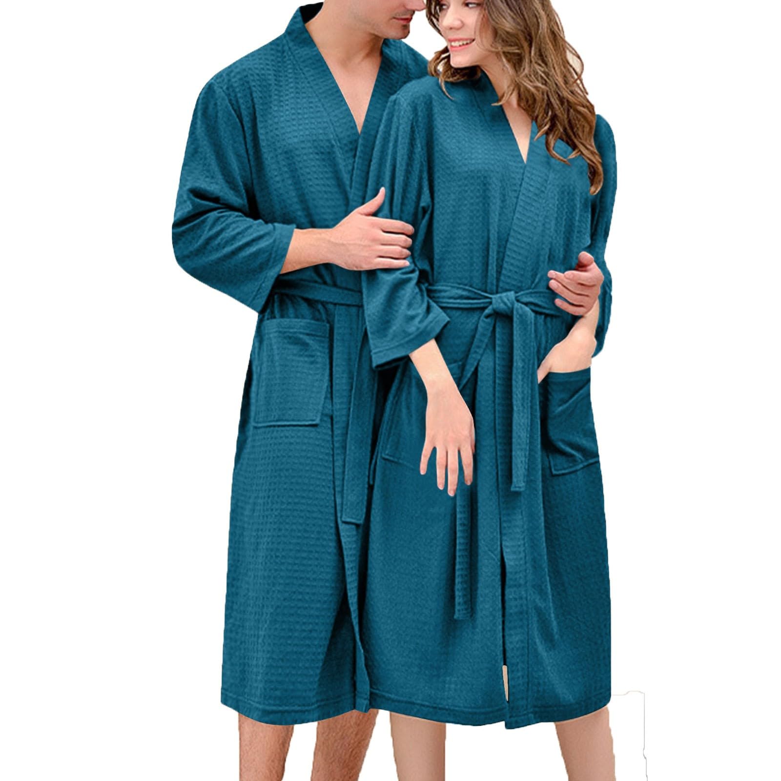 Womens Bathrobe Casual Waffle Shower Robe Lightweight Long Sleeves Kimono Spa Robes Fall Soft Sleepwear