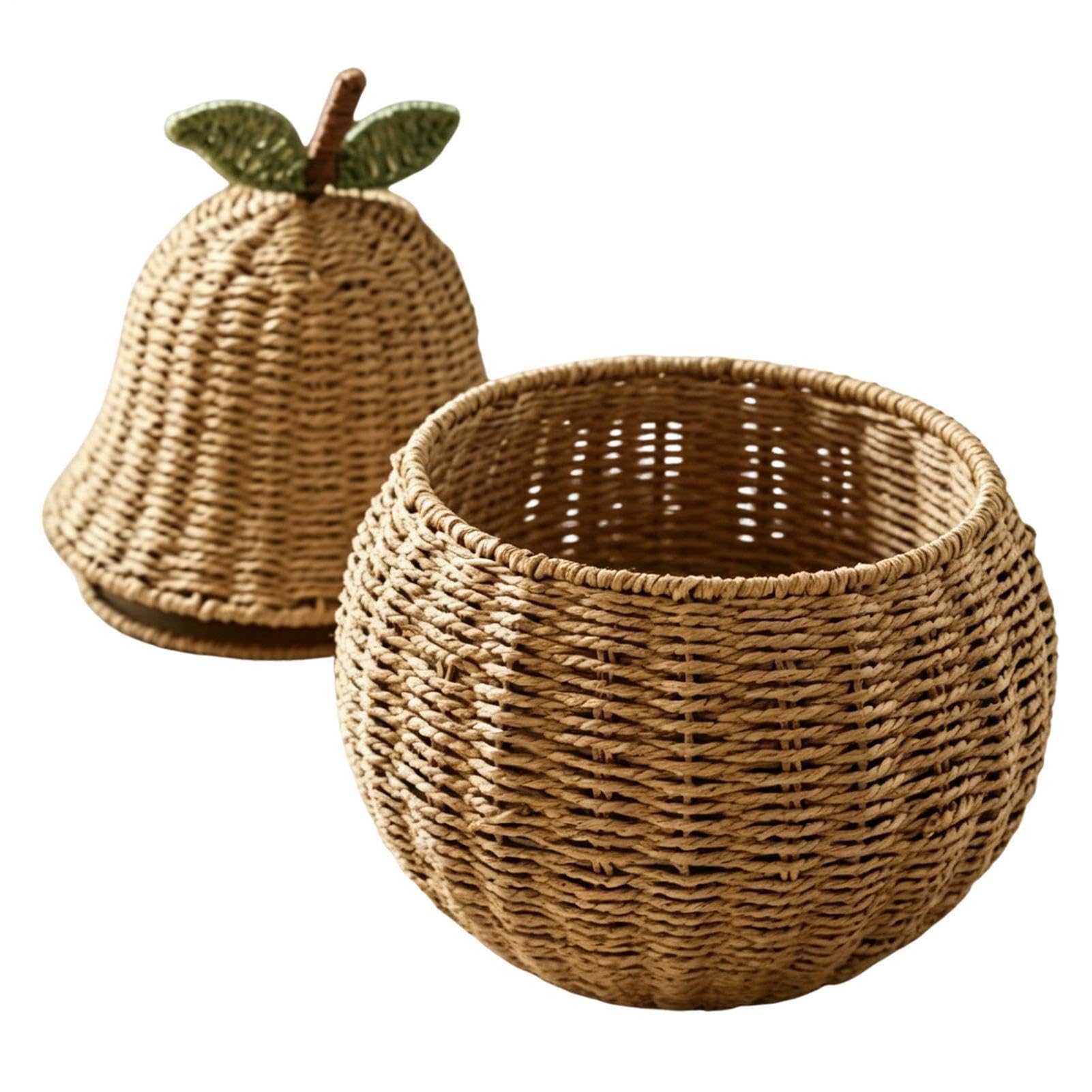 Woven Storage Basket, Pear Shape Paper Rope Organizer z pokrywką, ręcznie