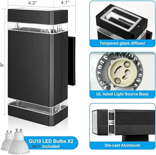 Miniatura 4 de Lámpara negra para exteriores, moderna lámpara de pared de aluminio resistente a la intemperie para porche, patio, garaje, entrada, bombillas no