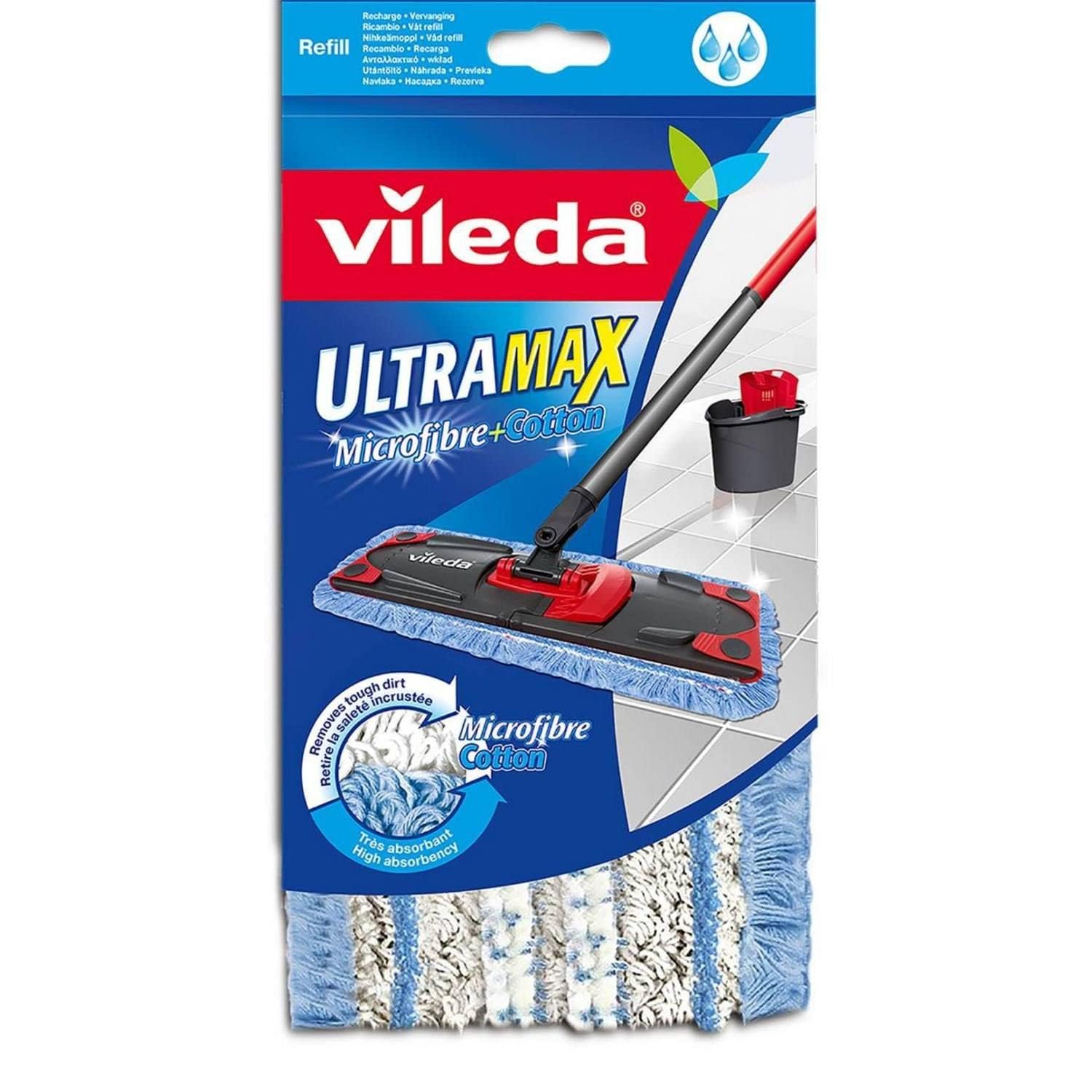 Vileda Ultramax wkład do twardych podłóg, płytek podłogowych, z mikrofibry, bawełny, do bardzo wilgotnego czyszczenia, nadaje się do prania w pralce, 1 szt
