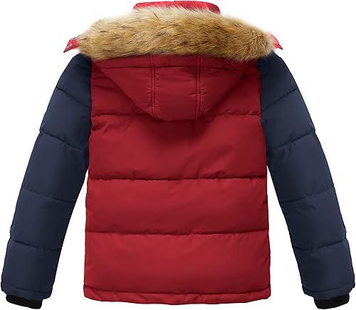 Miniatura 2 de wantdo Abrigo de invierno cálido para niños, chaqueta acolchada de forro polar resistente al agua, chaquetas con capucha extraíble