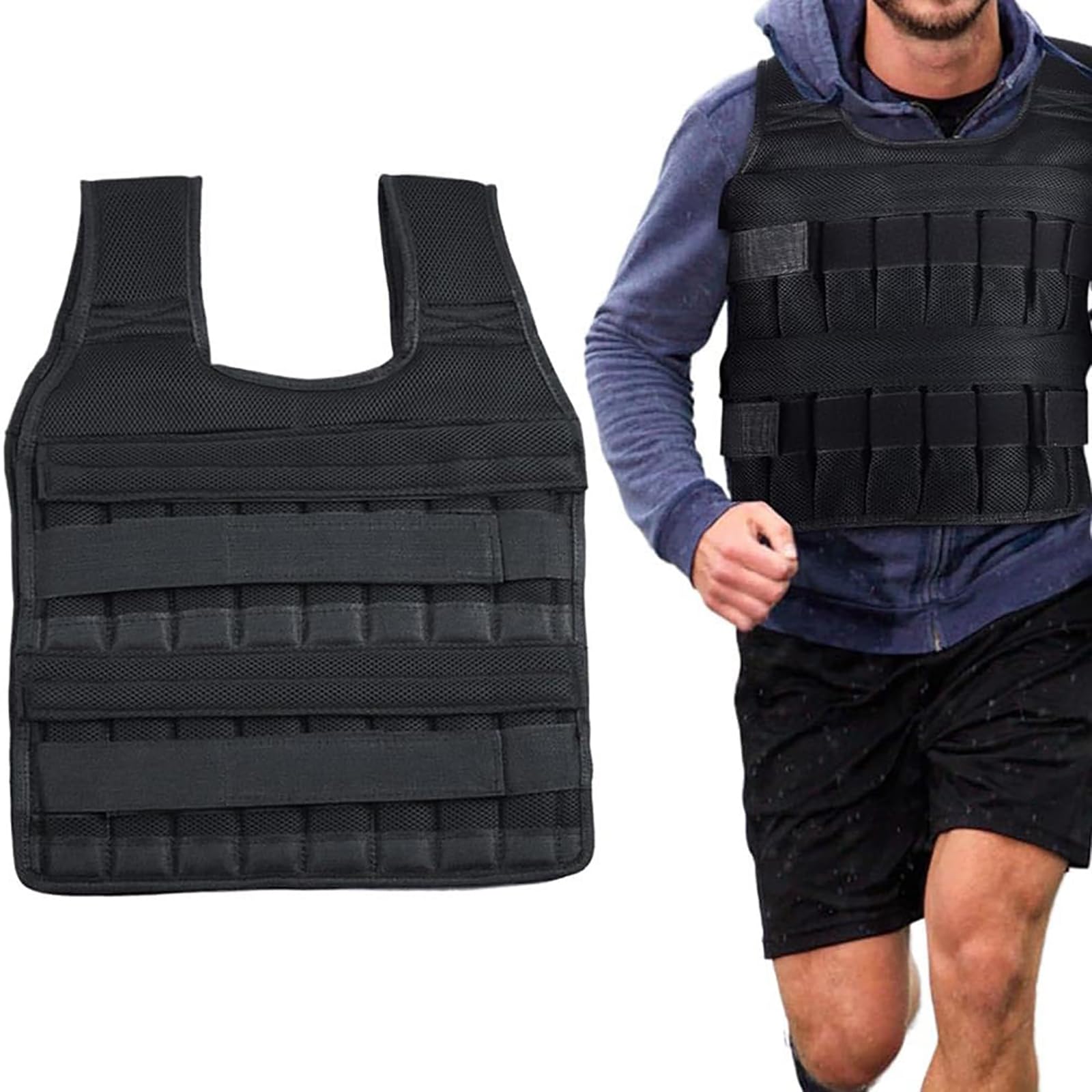 Chaleco lastrado de 10 kg para hombres y mujeres, chaleco de entrenamiento de fuerza con bolsillo, sin pesas, para ejercicio al aire libre y deportes