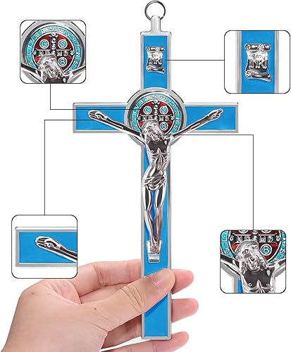 Miniatura 3 de Crucifijo grande de 7 pulgadas con cruz de pared con fianza, esmalte de metal, medalla de San Benito, arte de pared con cruz INRI, regalo de fe para