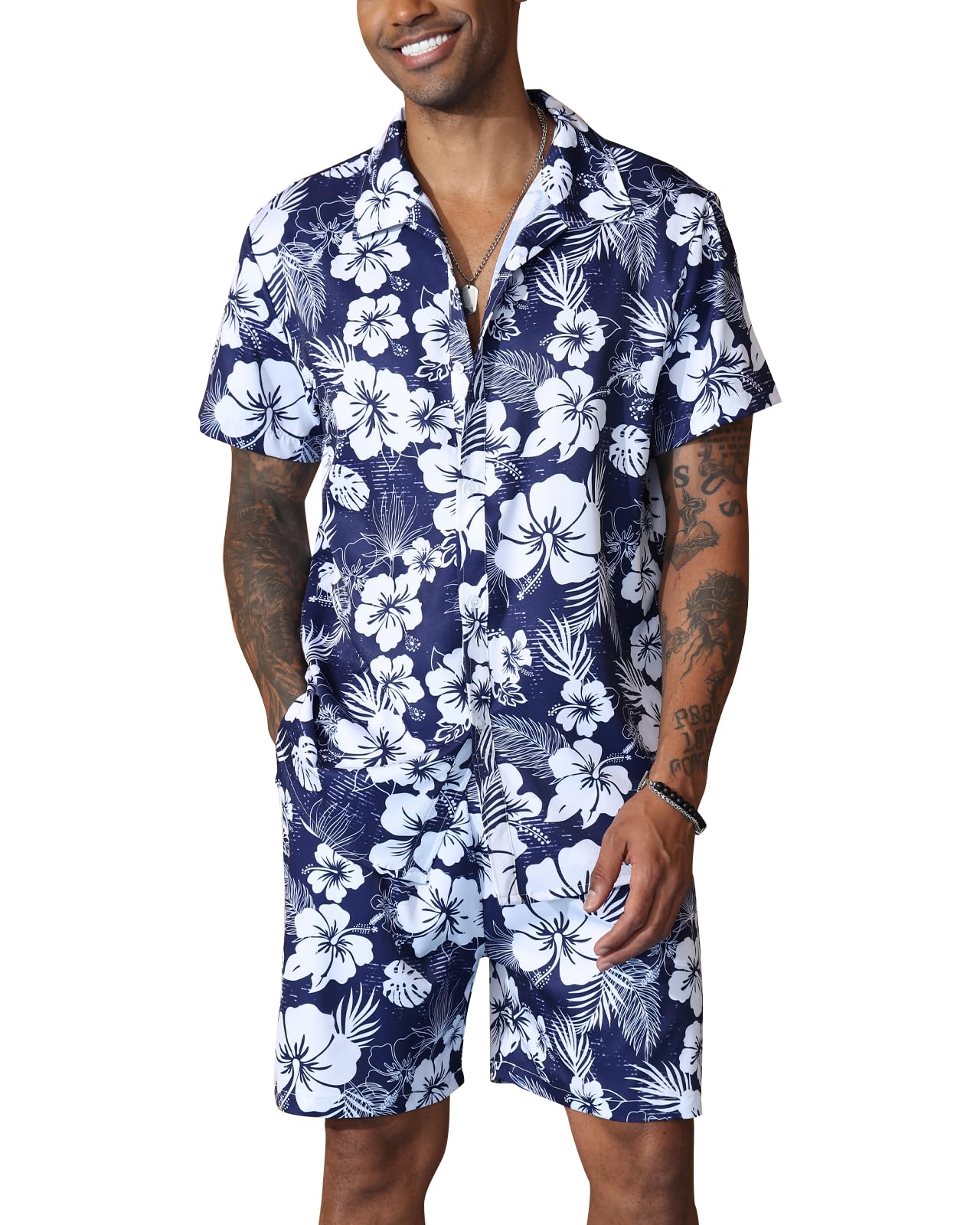 Fastkoala Hombre Hawaianos Chándales Set Conjuntos Trajes de Verano Chándal Playa Tropicales flores Estampado