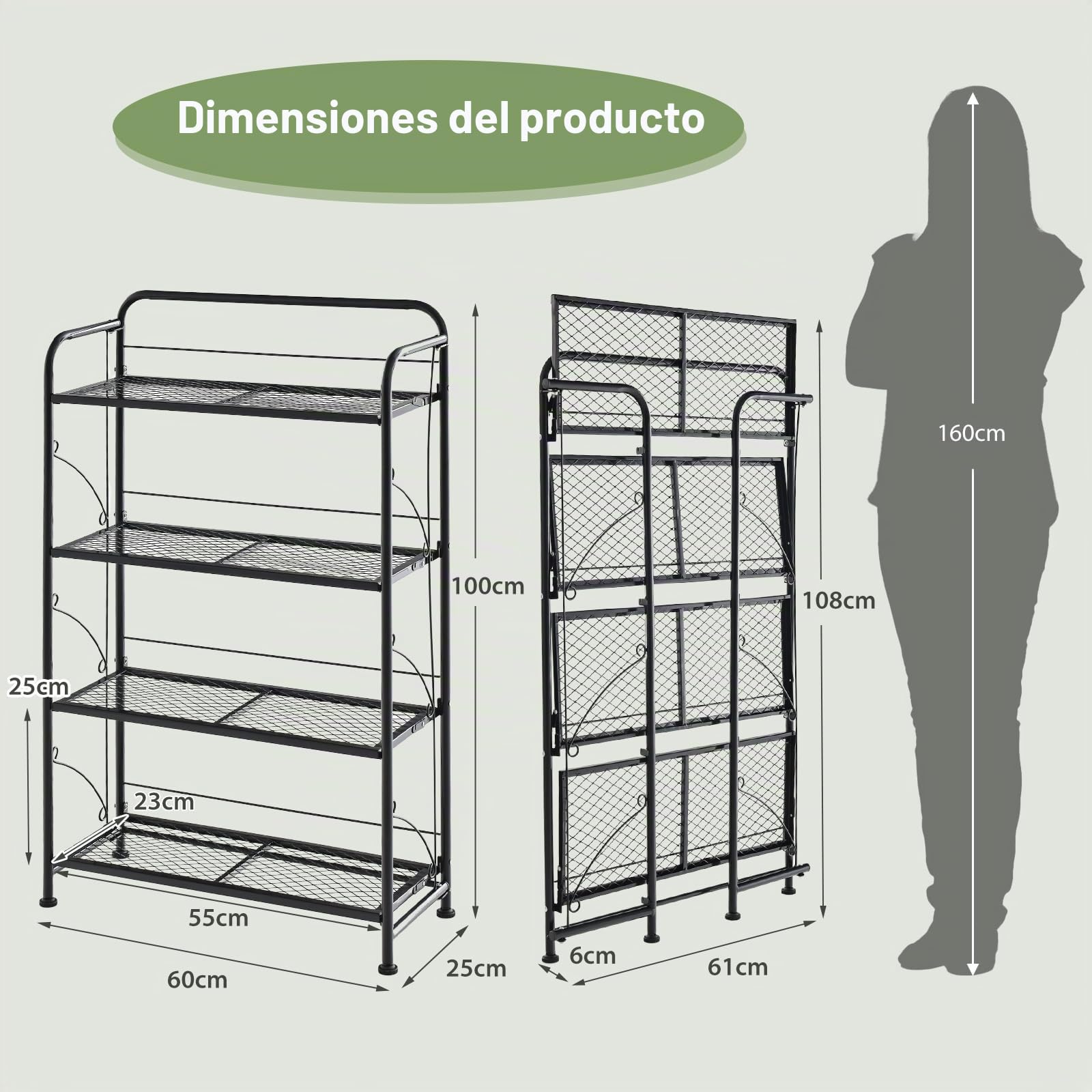 Goplus Soporte para plantas de metal, estantería para plantas de 4 niveles con estante plegable y patas ajustables, estantería para flores, escaleras para balcón, terraza, color negro