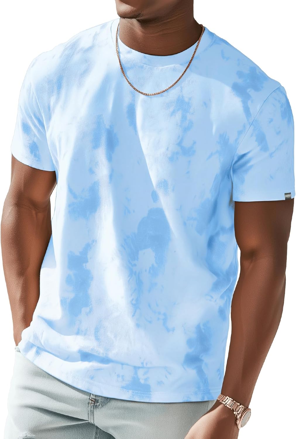 Mens Crew Neck T Shirts - Lightweight Short Sleeve Fresh Fashion Print Hipster T-Shirt Tie-Dye