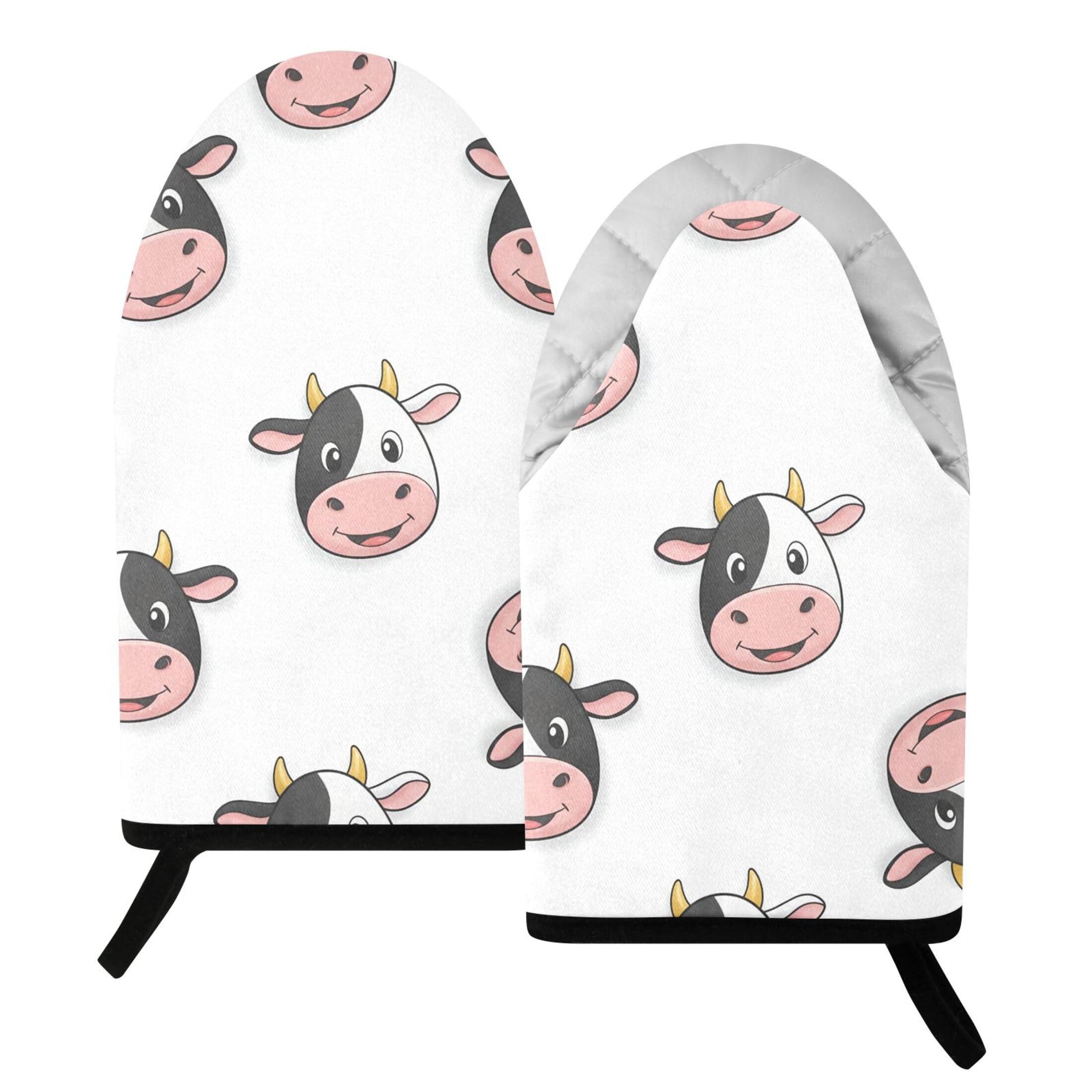 Kutsu Cow Head Oven Mitts for Kitchen, Heat Resistant Cotton Oven Gloves for BBQ Baking Cooking, Breathable Kitchen Essentials, 2 pcs