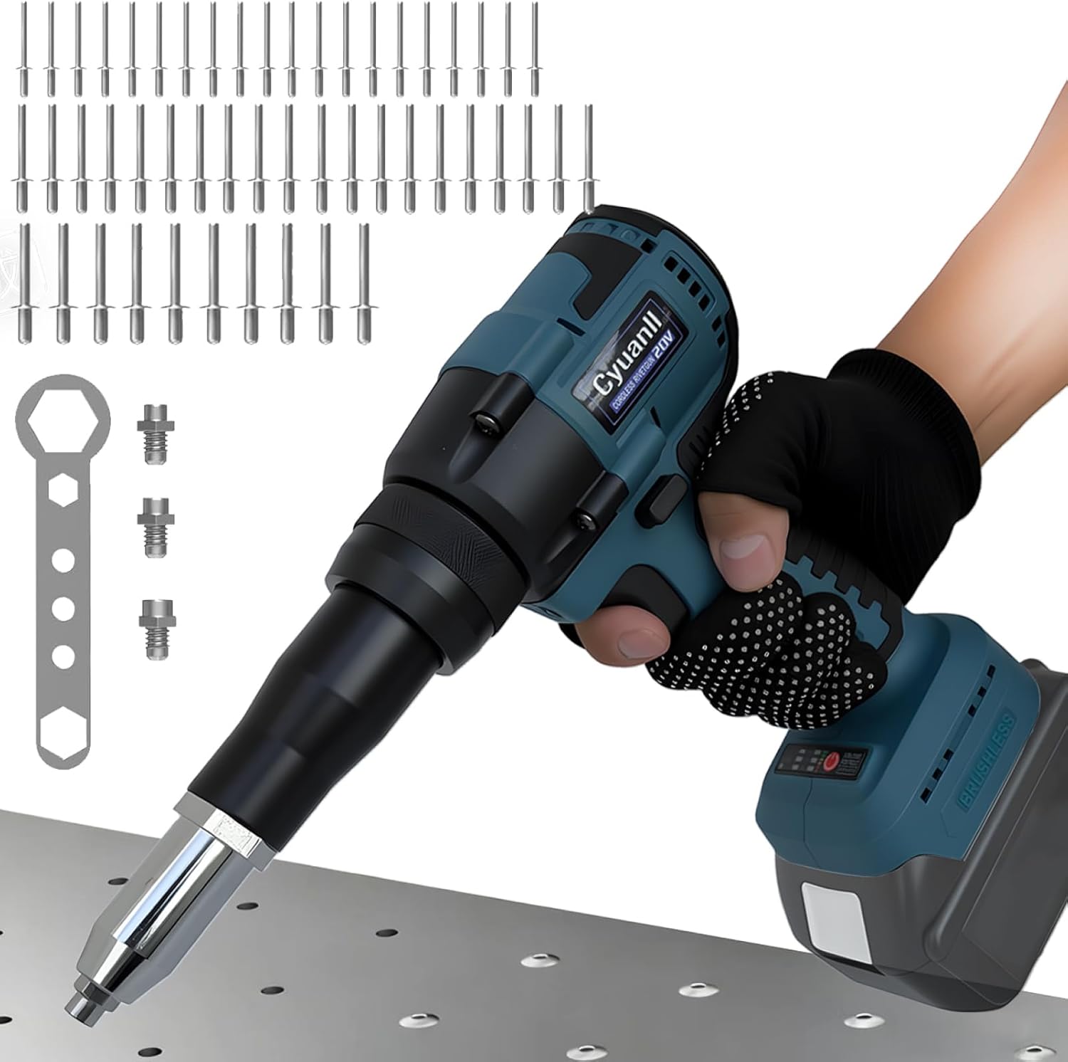 Upgraded Cordless Rivet Gun Compatible with Makita 18V Battery,Electric Rivet Gun Tool with 3 Size (1/8", 5/32", 3/16") Aluminum Rivets,Brushless Motor Rivet Gun Kit with Led Light(No Battery)-Blue