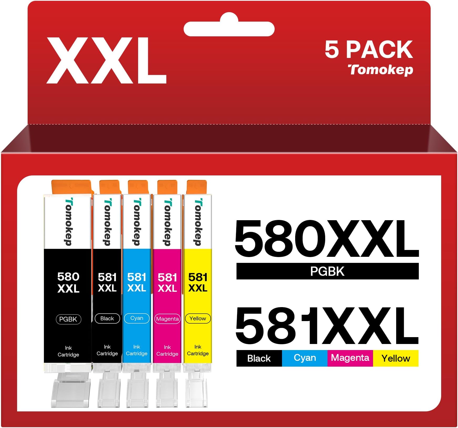 580XXL 581XXL Compatible for Canon 580 581 Ink Cartridges High Yield 5 ...